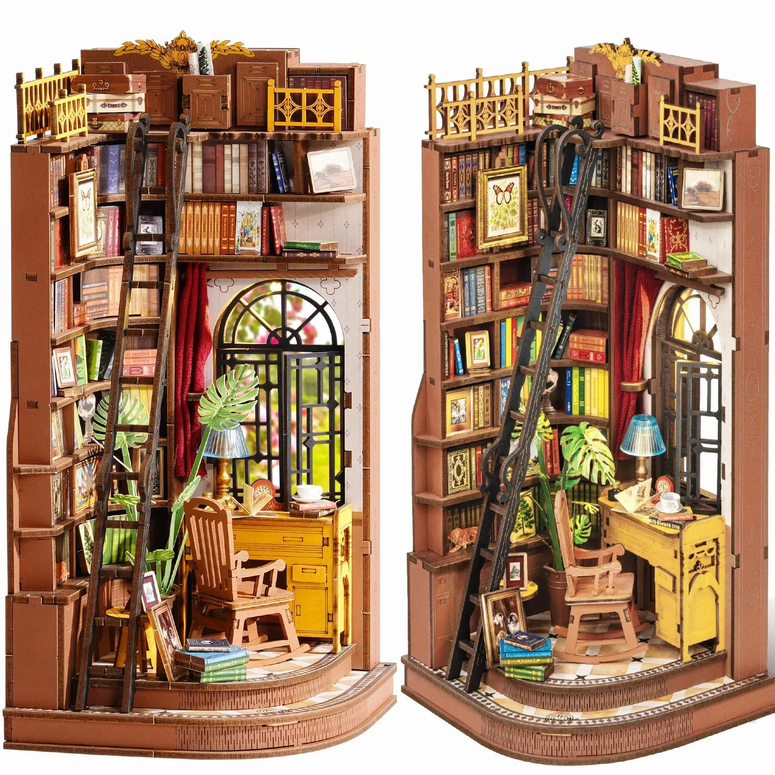 Rolife Book Nook Kit Miniature da Costruire DIY Booknook Silent Corner Study 3d Puzzle Legno con Luci Decorazione Libreria Casa Modellismo da Costruire Adulti Diorama Modellismo
