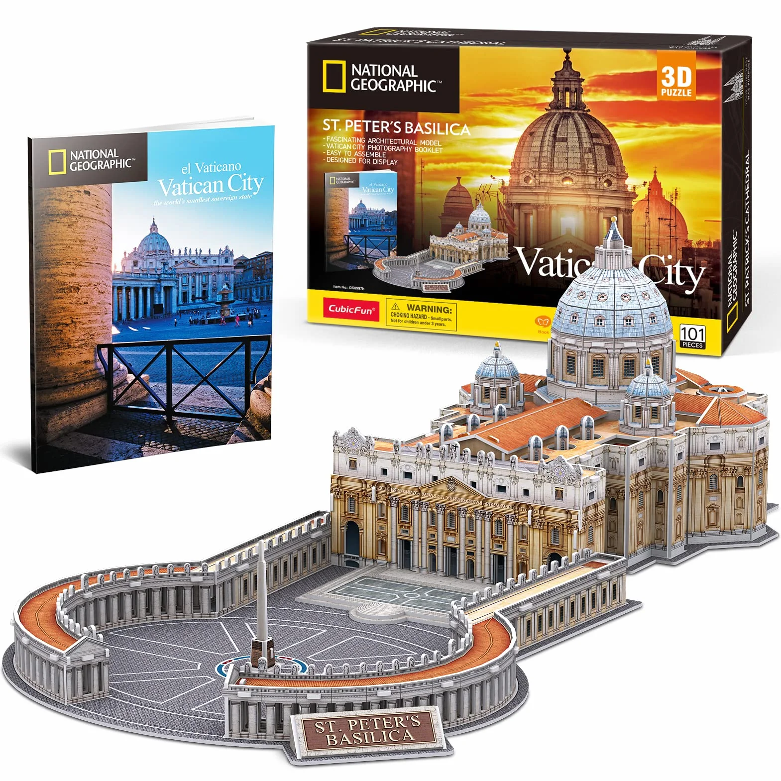 CubicFun Puzzle 3D per Adulti Kit Modello Basilica di San Pietro National Geographic, Puzzle Bambini Età 8-10 Architettura Città del Vaticano con Libretto, 101 Pezzi
