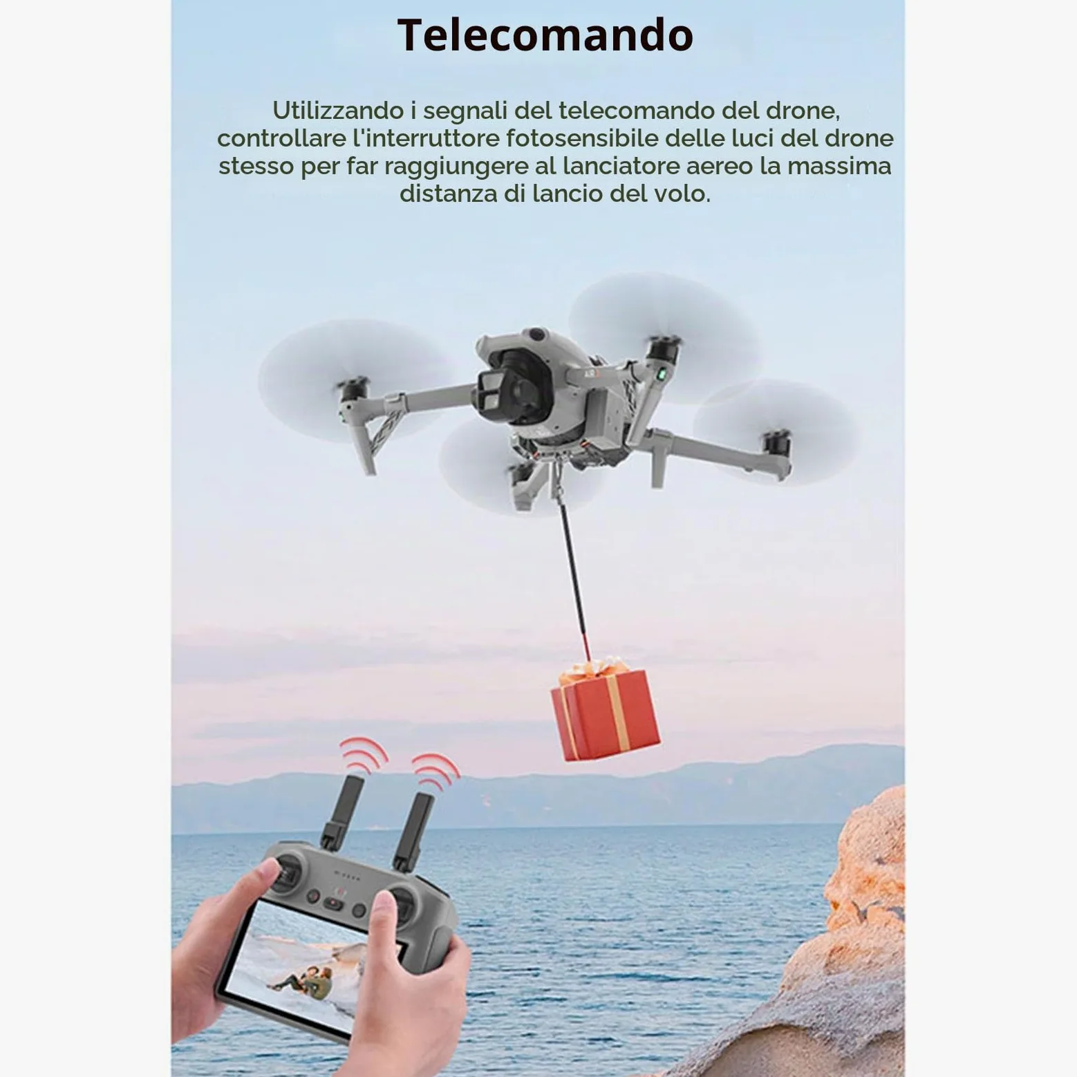 Sistema Airdrop per drone + Carrelli di atterraggio per DJI Air 3 - Lanciatore di carico utile - Trasporto - Dispositivo di sblocco - Dispositivo di caduta - Gambe estese