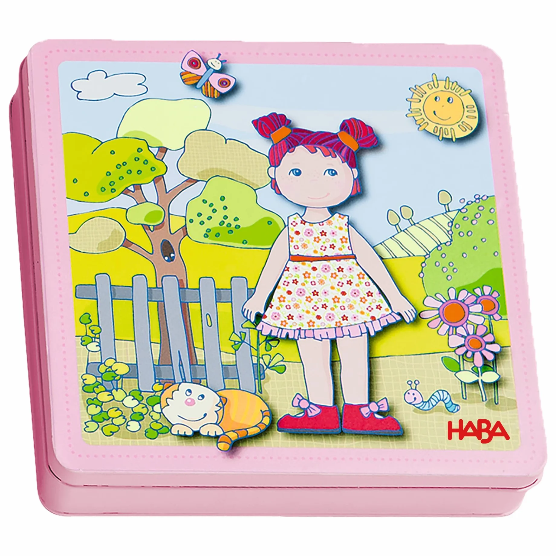 HABA 7392 - Gioco magnetico con bambola Lilli, puzzle magnetico con la simpatica bambola Lilli, in una pratica scatola di metallo
