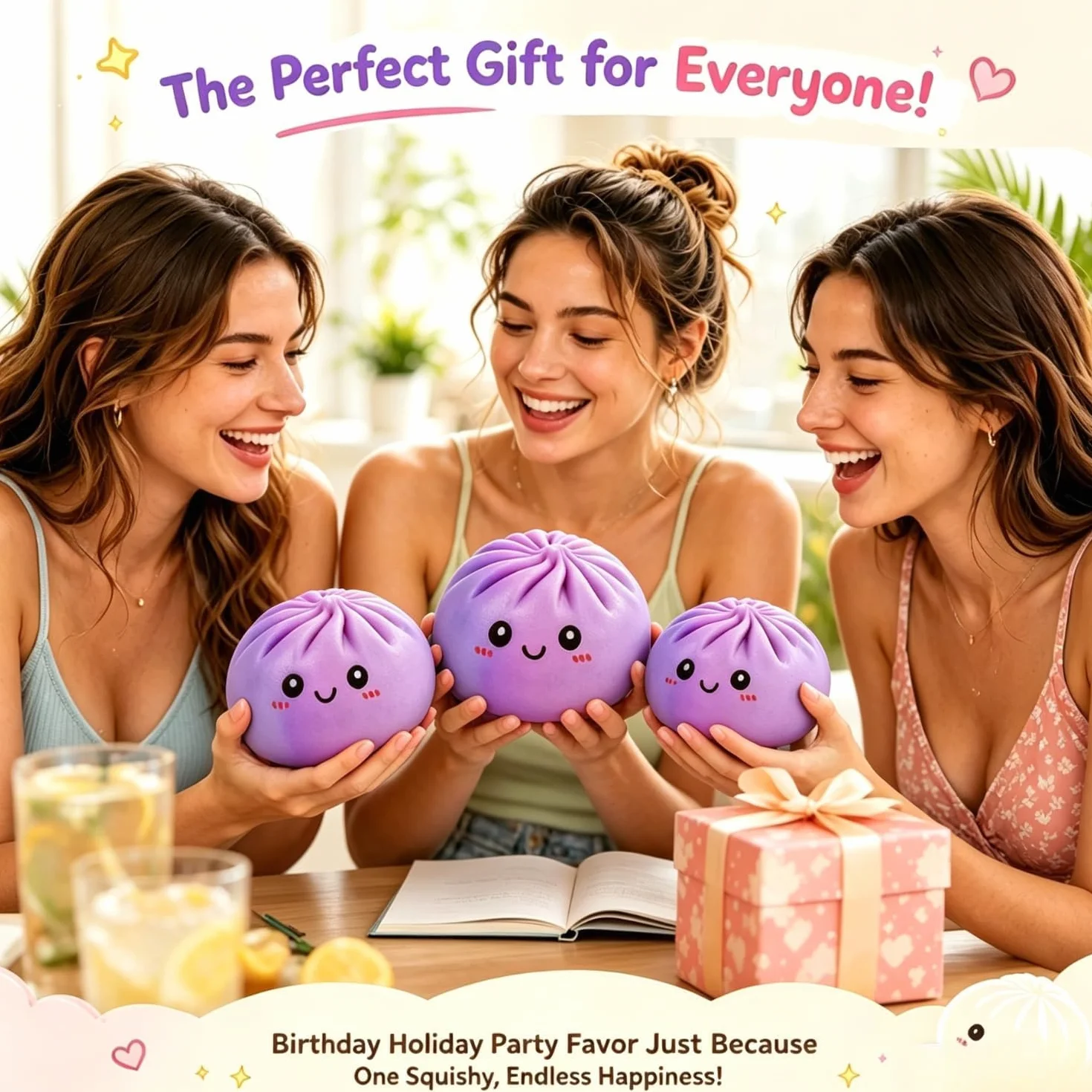 Dumpling Squishy Gigante, 25 CM Jumbo Extra Large Big Dumpling Palla Antistress con Scatola per Cottura a Vapore, Originale mistero carino morbido sensoriale per alleviare l'ansia (lilla, 15 CM)