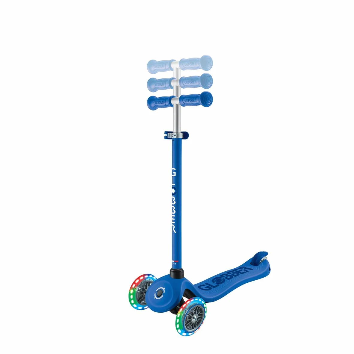 Globber - GO•UP SPORTY LIGHTS - Monopattino a 3 ruote con seduta, per bambini dai 15 mesi ai 6 anni, Blu scuro