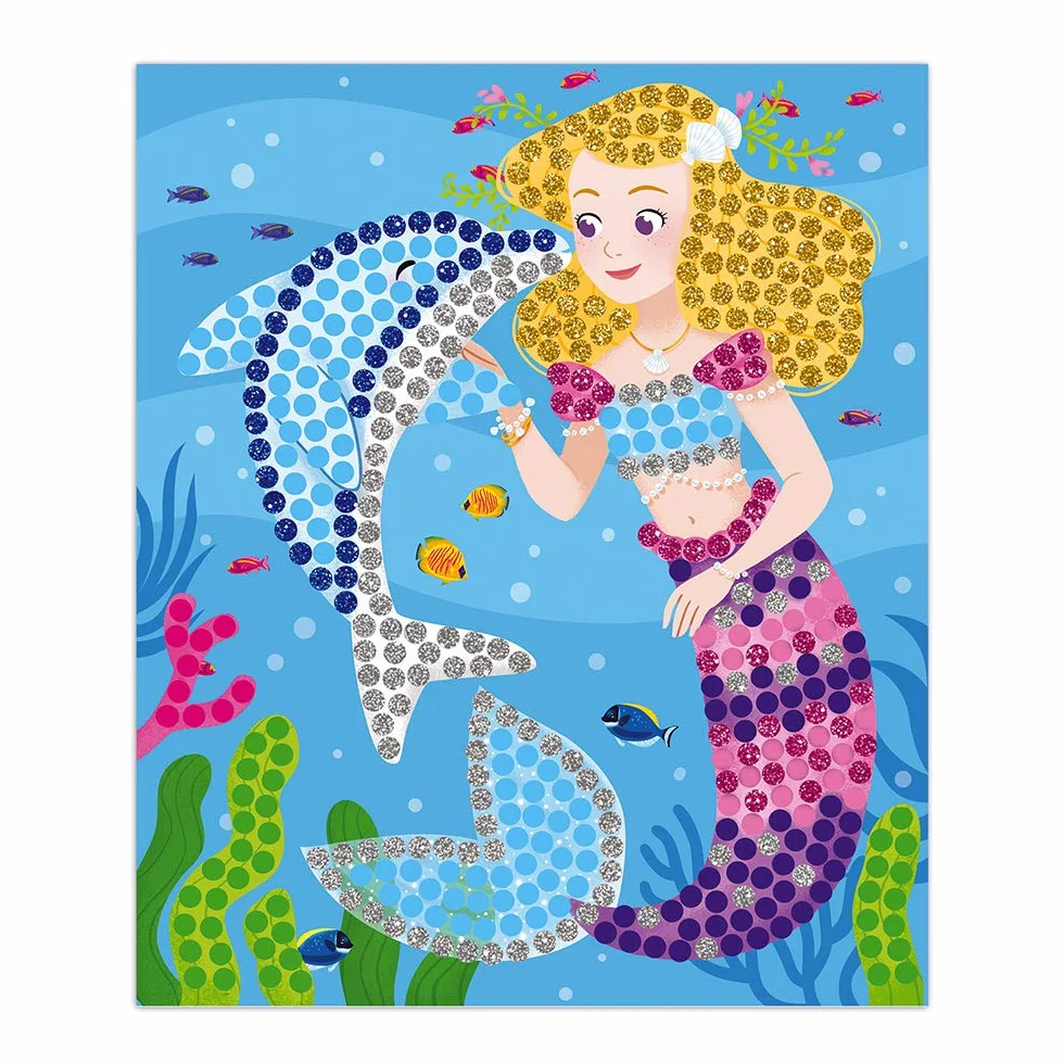 Janod - Cofanetto Mosaici Delfini e Sirene - Les Ateliers du Calme - Kit Creativo per il Tempo Libero Dei Bambini - Sviluppo della Motricità Fine e della Concentrazione - Dall'Età di 7 Anni, J07961
