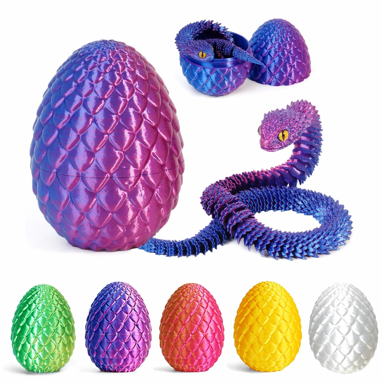 12'' 3D stampato Serpente Uovo Figura di Serpente 3D in Uova di Pasqua, Snodato Snake Fidget Giocattoli per la Casa e l'ufficio Esecutivi Decor