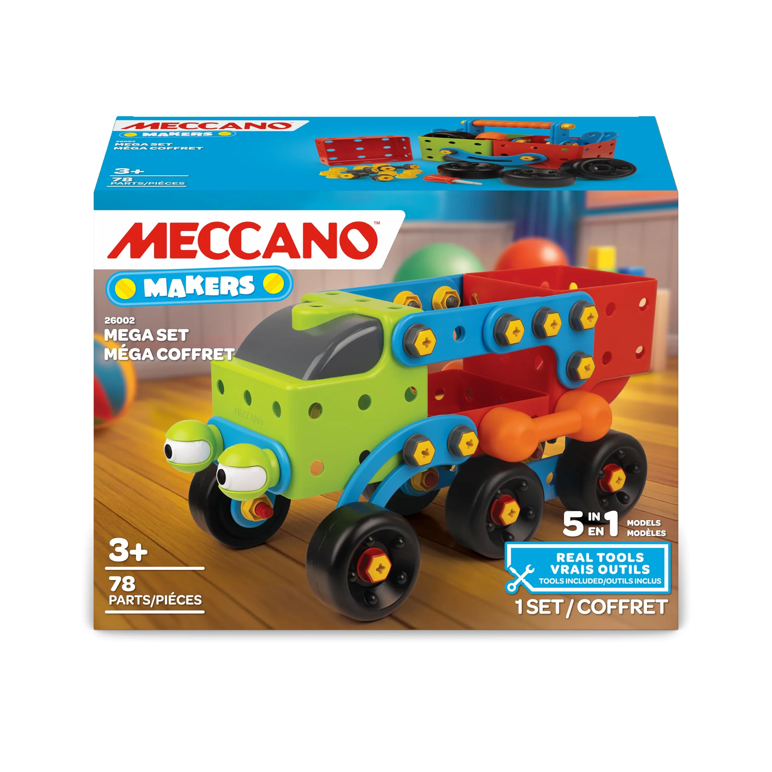 BANDAI Meccano Mega Set 5 in 1 – Set Costruzioni | Kit con 78 pezzi, utensili e istruzioni, 5 modelli, per bambini dai 3 anni in su – APM12102