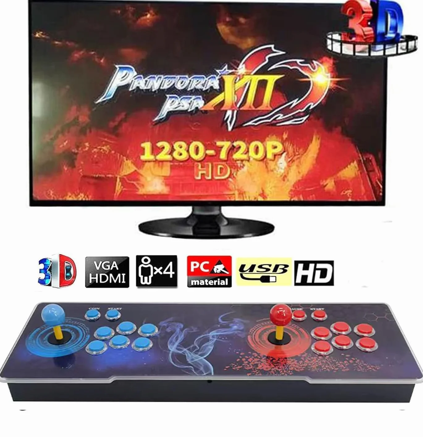 31900 Giochi in 1 Pandora's Box Arcade, 3D Arcade Game Console con 2 Joystick, 1280x720 Full HD, VGA, HDMI, Supporto Ricerca/Salva/Nascondi/Pausa Gioco fino a 4 Giocatori