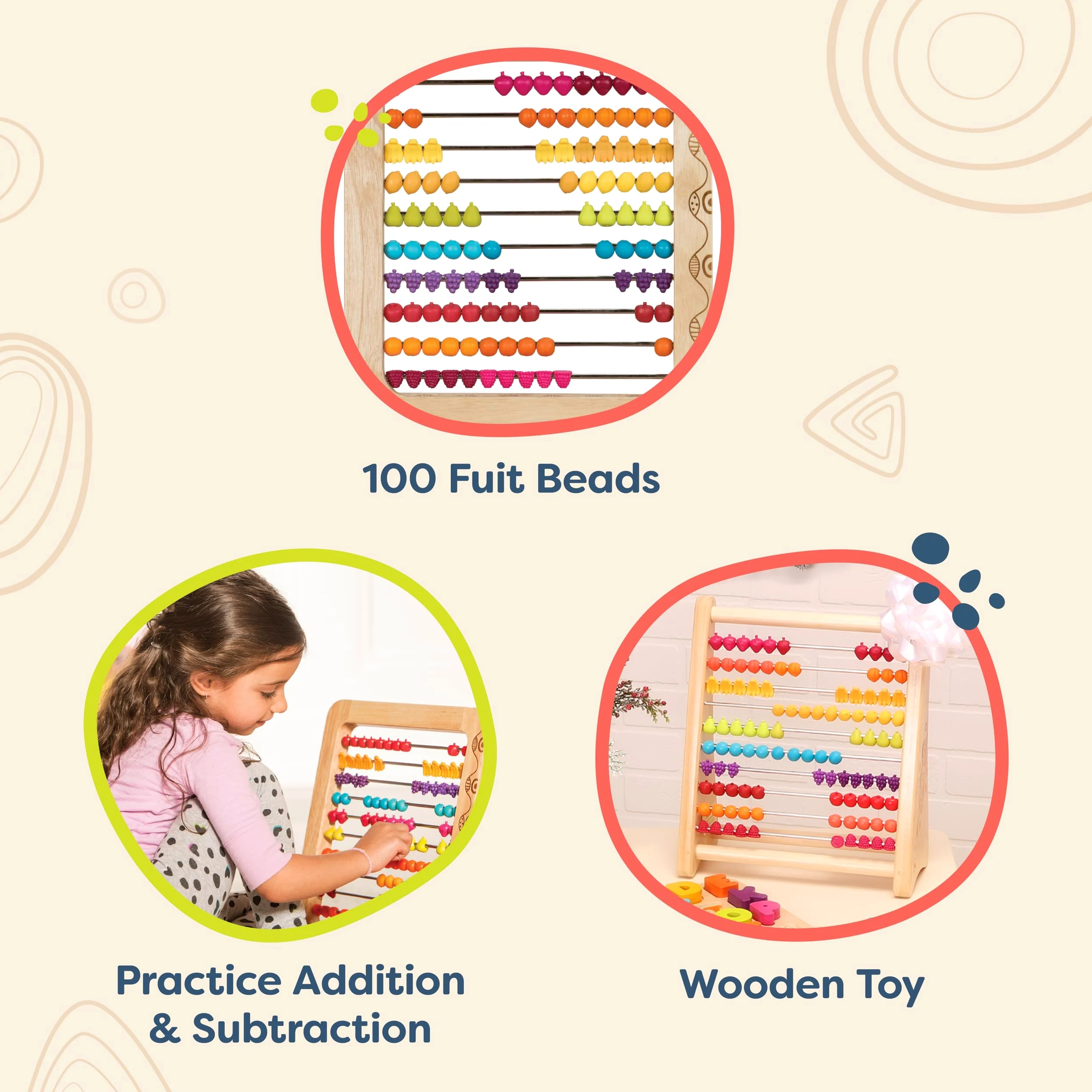 B. toys Abaco di Legno Two-TY Fruity!, 100 Perline di Frutta, Classico