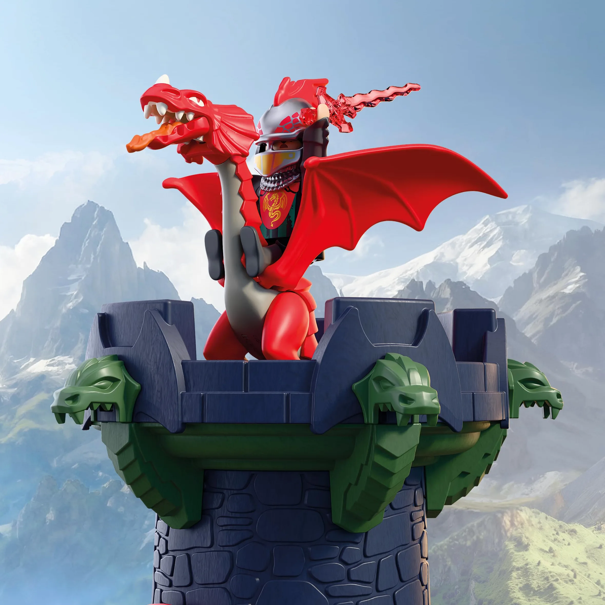 PLAYMOBIL | Cavalieri | Torre del Cavaliere del Drago | Torre con drago, ponte levatoio e grotta a forma di testa di drago | Giocattolo castello per bambini dai 4 anni in su | 72113