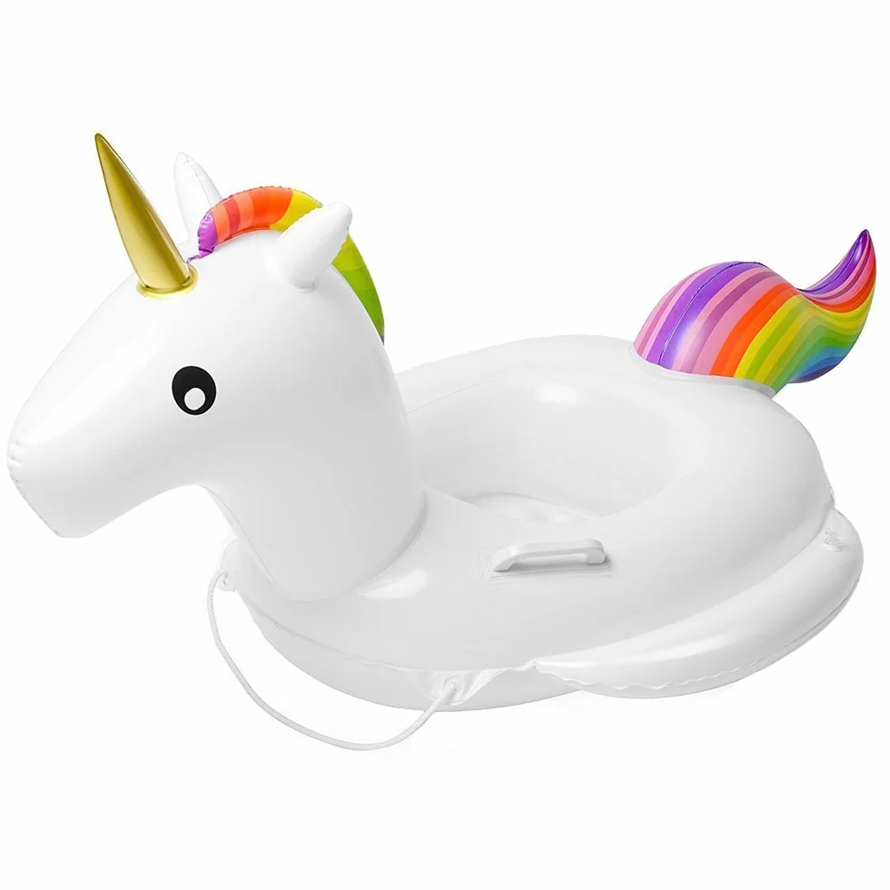 Piscina Salvagente per Bambini Unicorno Cavalcabile Gonfiabile con Tettuccio mare Gonfiabile Ciambella per età 1-6 anno