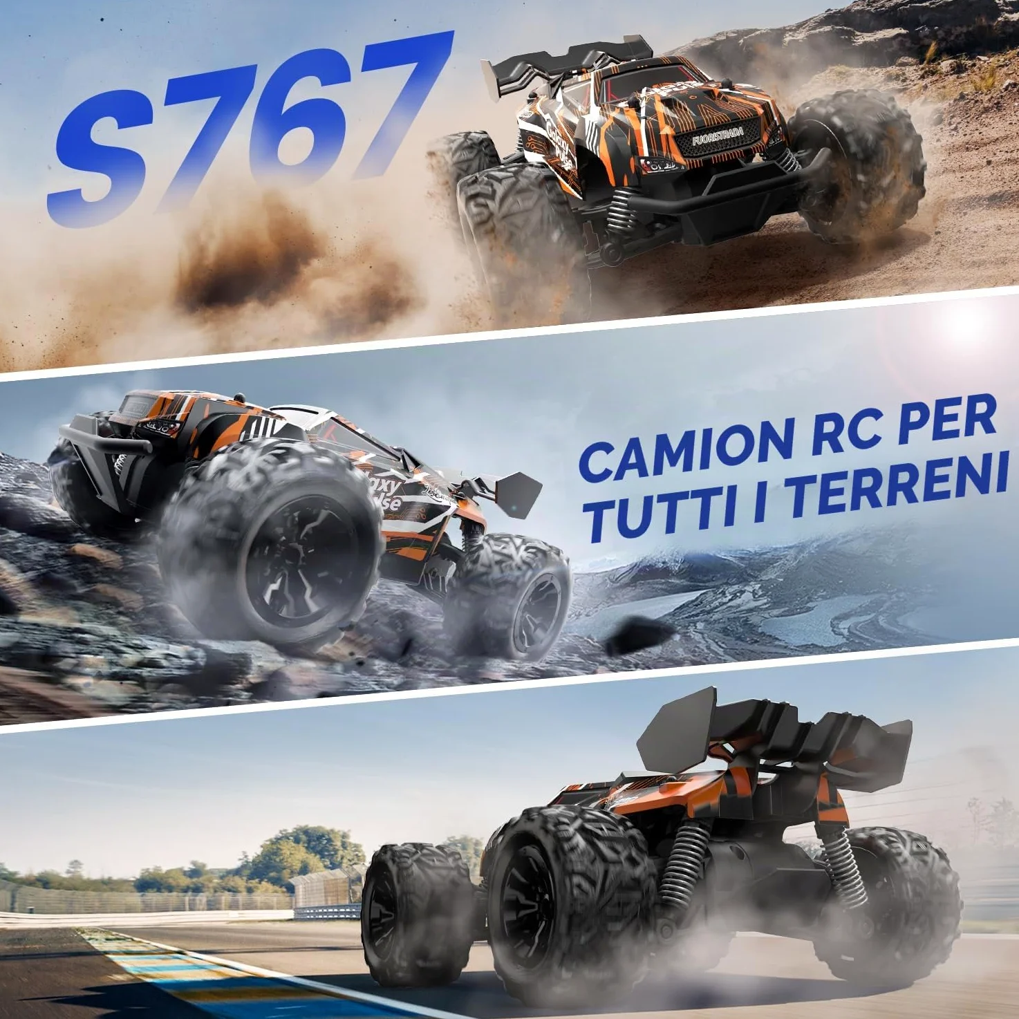 DEERC Auto telecomandata, auto radiocomandata, 2,4 GHz, con 2 batterie ricaricabili per 40 minuti di riproduzione, All Terrain Off-Road Monster Truck giocattolo per ragazzi bambini a partire dagli 8