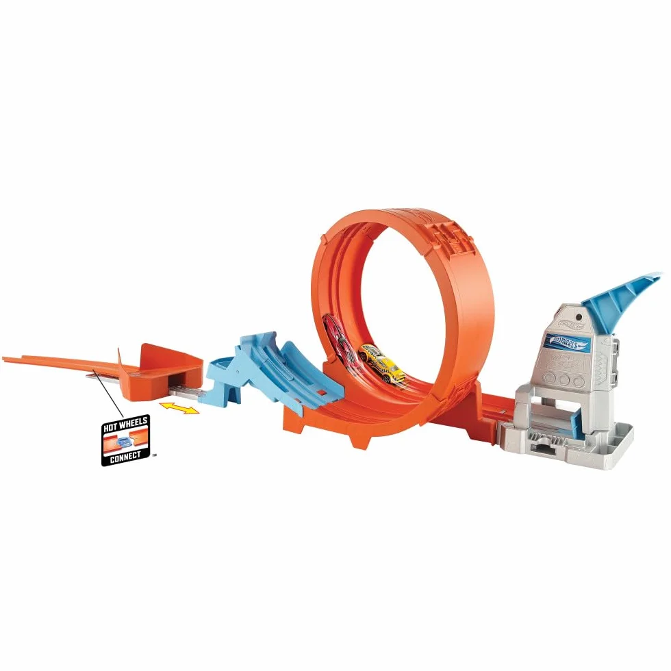 Hot Wheels -Pista Acrobazie nel Loop con Lanciatore Doppio, Rampa a Molla e Macchinina, Giocattolo per Bambini 4+ Anni, GTV13