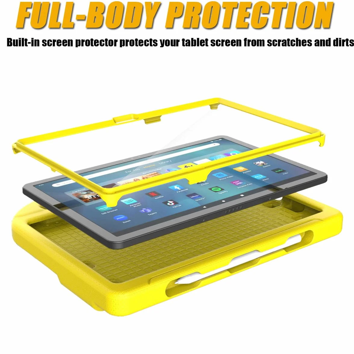 Mansiruyi Custodia per tablet da 11 pollici, non per tablet TCL Onn da 11", custodia leggera antiurto per bambini con protezione per lo schermo e maniglia di supporto, giallo