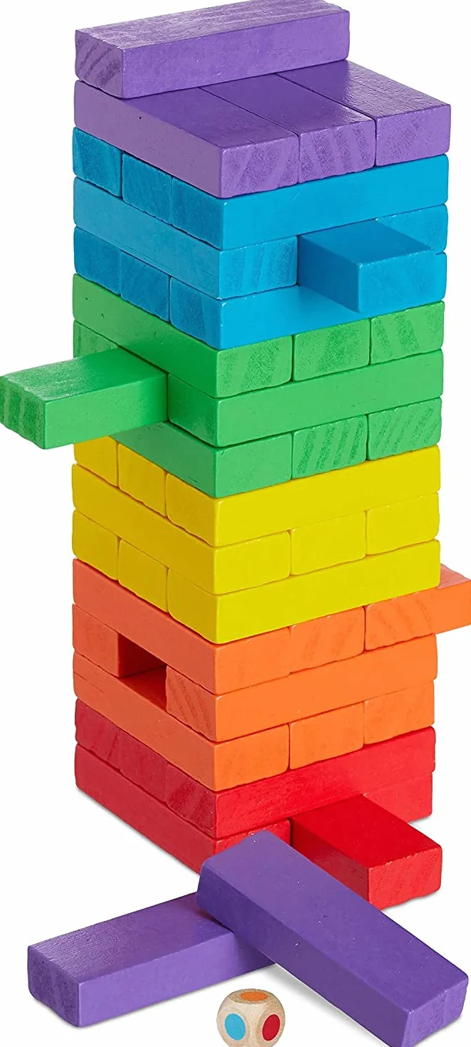 PIQIUQIU Torre oscillante, in legno, multicolore, torre impilabili, gioco da tavolo in legno, gioco da tavolo, classico educativo, gioco da costruzione, gioco di famiglia (48 pezzi di colore casuale)