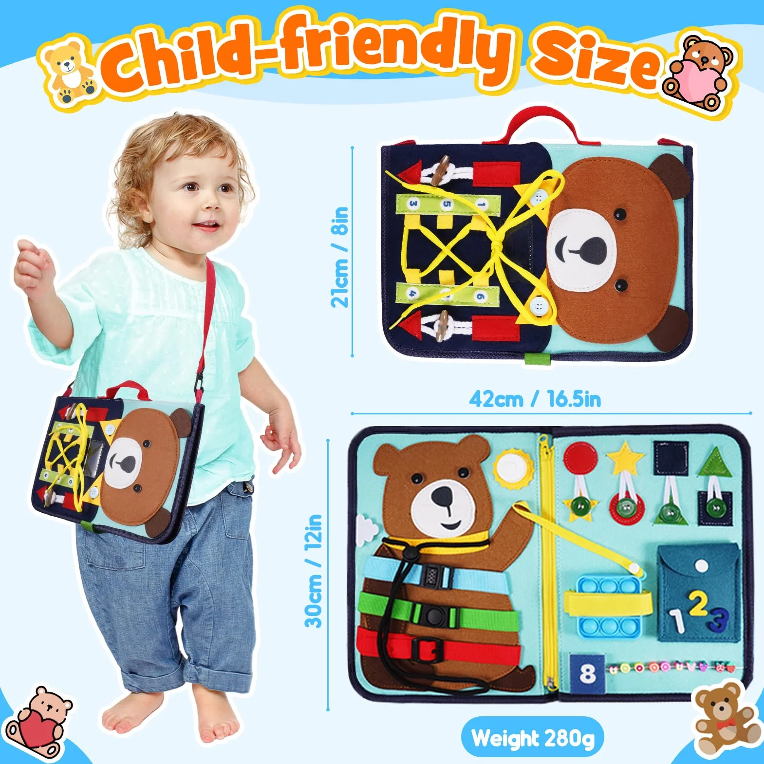 HappyKidsClub Busy Board, Giochi Montessori 1 2 3 4 Anni Regalo Bambino 1-4 Anni Giochi Bambini 1 2 3 4 Anni Pannello Sensoriale Bambini Montessori 1 2 3 Anni Busy Book
