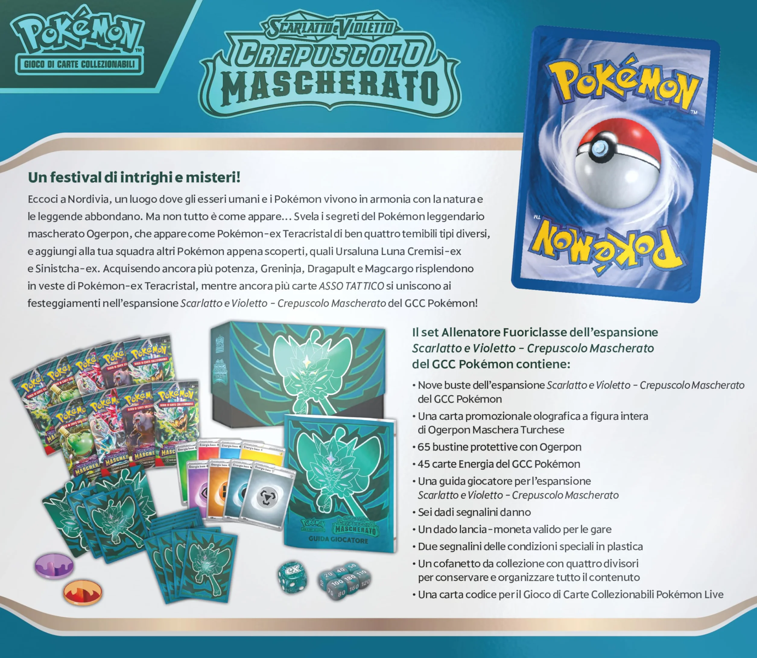 Pokémon GCC Set Allenatore Fuoriclasse Crepuscolo Mascherato Scarlatto e Violetto - Ogerpon Maschera Turchese
