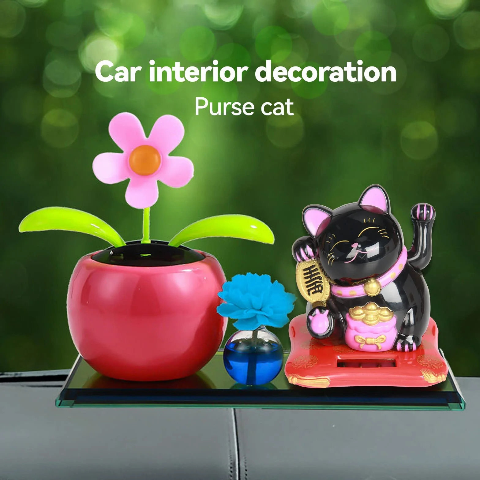 Maneki Neko Fortune Cat Solare Gatto Braccio Ondeaggiante Home Decor Black