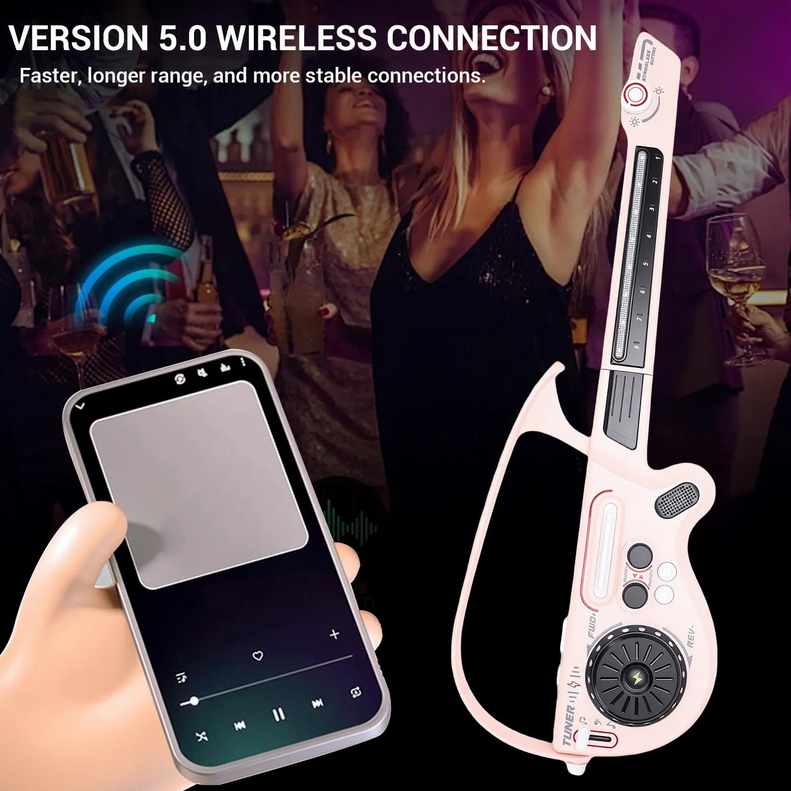 Topiky Chitarra Elettrica per Bambini con Design Senza Corde e Luci LED Colorate, Dai 3 Anni in su (PINK)