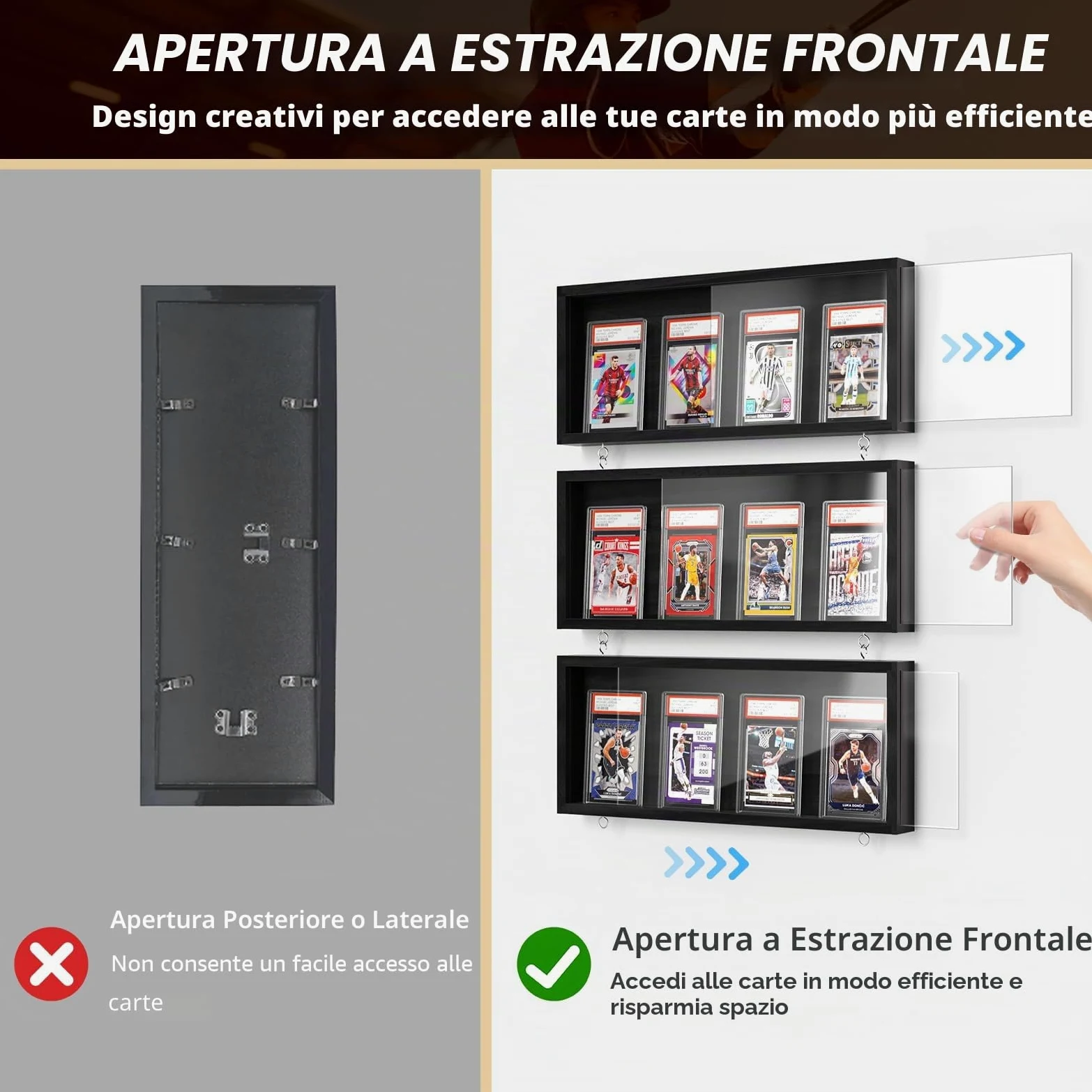 3 Pezzi Espositore a Parete di Carte, Legno Piani Espositore di Carta per Collezione di Baseball Sport, Cornice di Visualizzazione HD