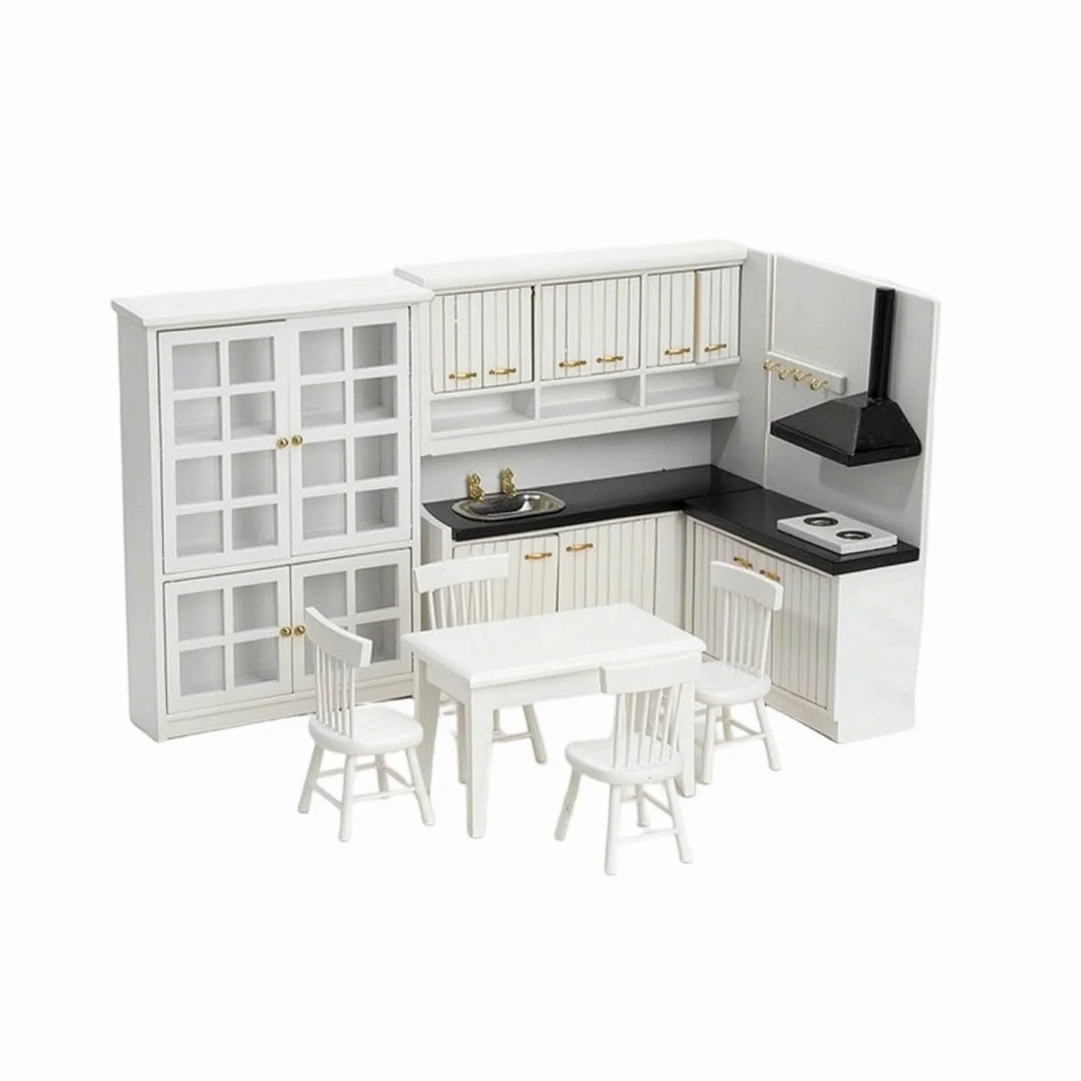 Mobili da Cucina in Miniatura Realistico Set di Mobili da Cucina Decorativo Set Pranzo in Miniatura per Collezionisti, Bambini, Casa delle Bambole, Bianco