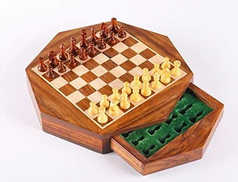 Modfash CHESSNCRAFTS - Scacchiera da viaggio in legno con scacchi da 22,9 cm, con spazio per gli uomini di scacchi, montato in un cassetto