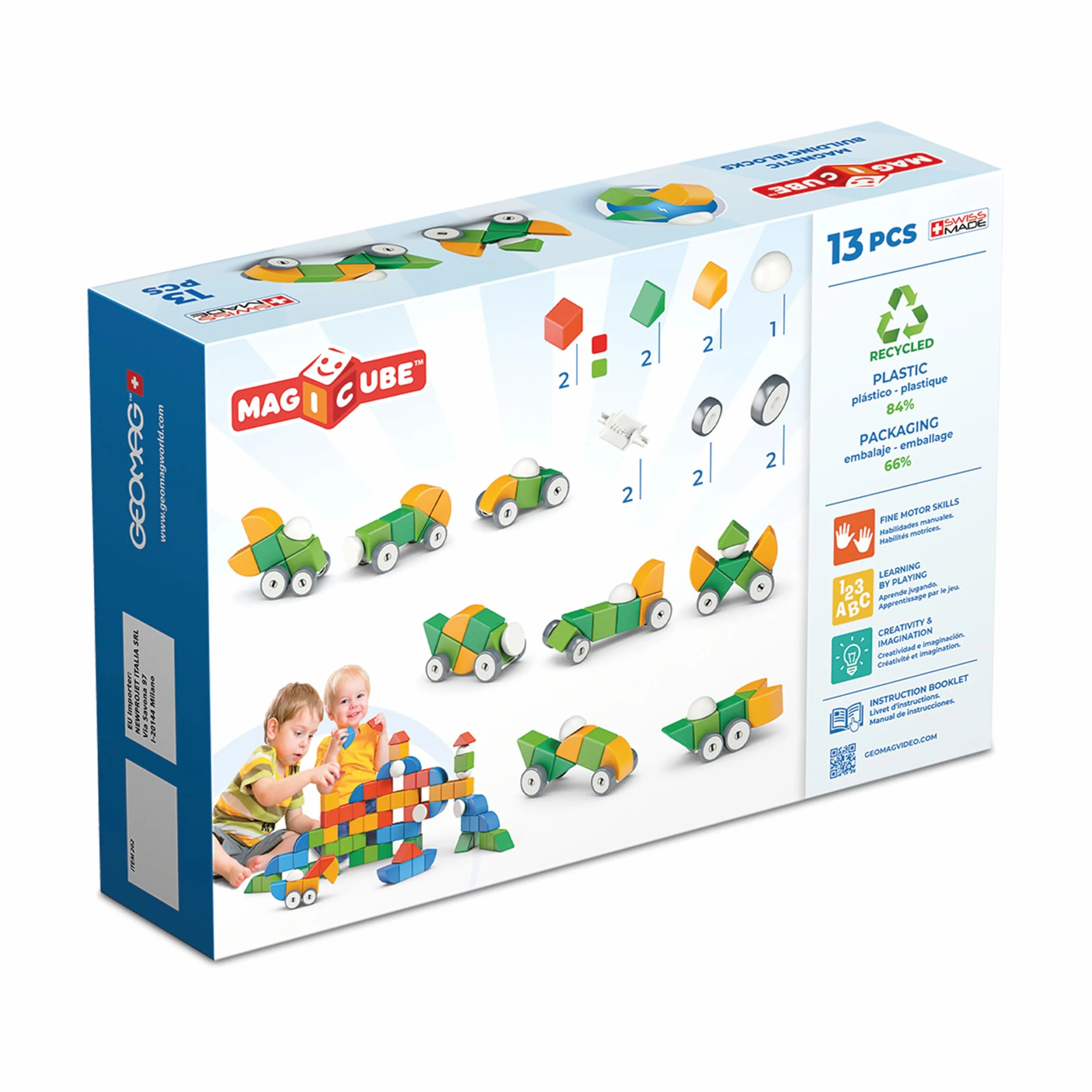 Geomag Magicube 1+ Shapes Blocchi Magnetici 4 Colori 13 Cubi Plastica Riciclata