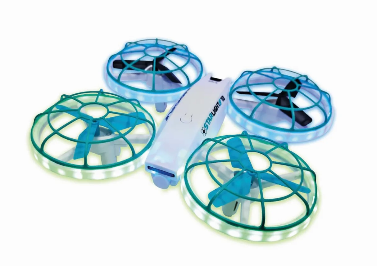 Radiofly - Starlight // 18 RC 2.4 GHz, misura 17 x 17 x 4.8 cm 8 funzioni, fermoposizione, decollo/atterraggio assistiti 3 velocità, flip 360 LUCI LED NEI 4 ROTORI