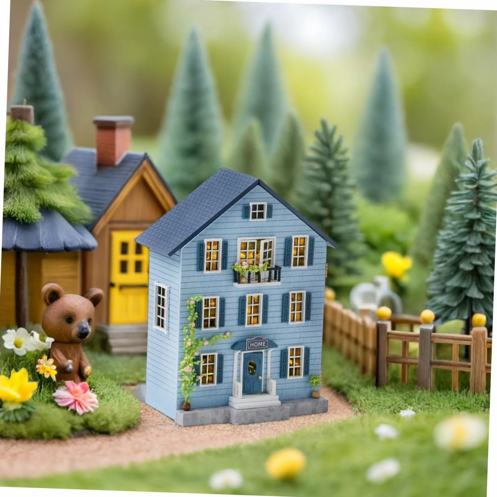Abaodam Kit Mini Casa delle Bambole in Legno con Mobili Costruzione Artigianale Portatile per Adulti e Ragazzi Decorazione Natalizia Creativa e Collezionabile