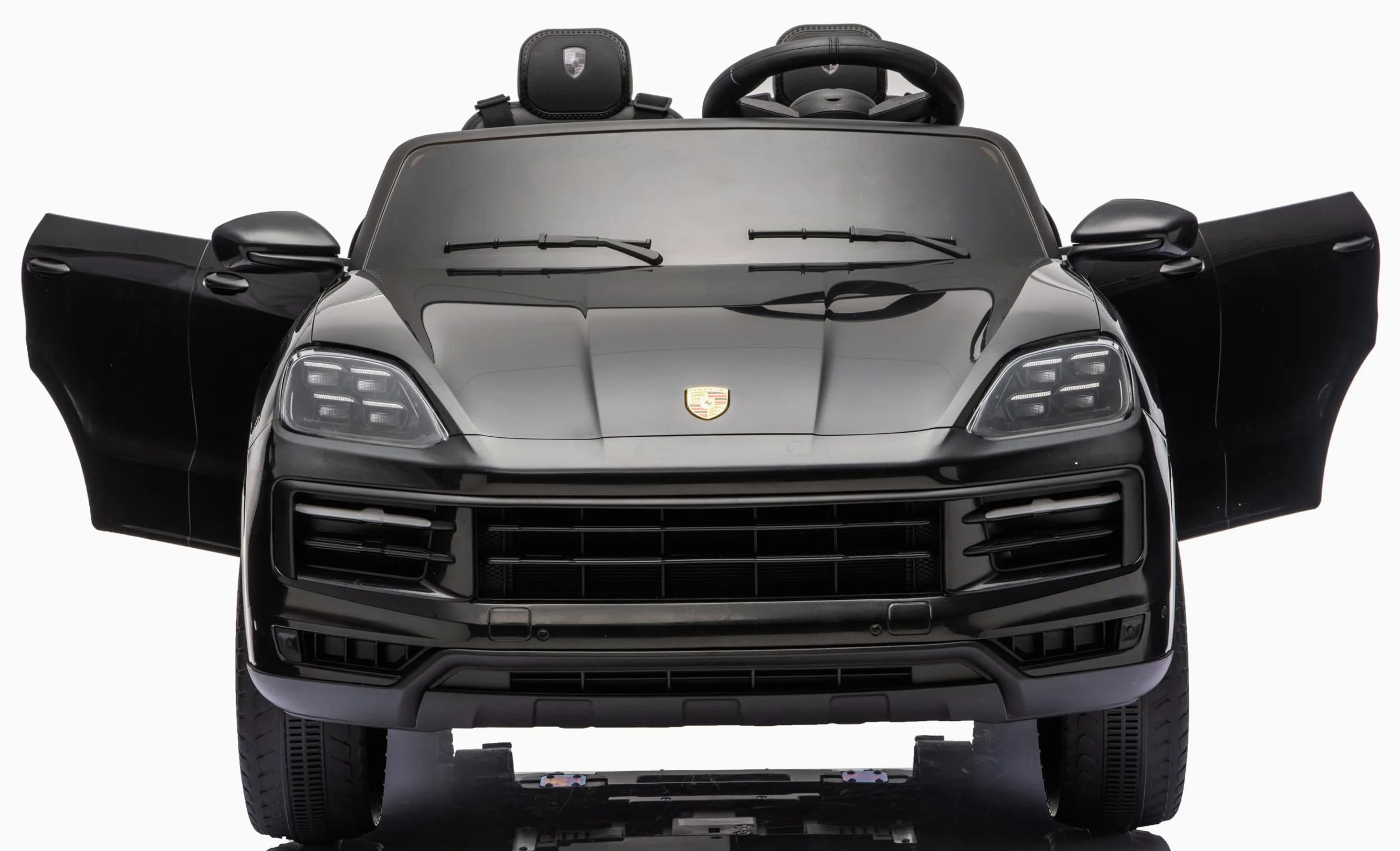 Porsche Cayenne 24V Maxi SUV Elettrico per Bambini 2 Posti Macchina Elettrica con Telecomando Due Cinture a 3 Punti Luci LED Bluetooth Carico Massimo 60 Kg (Nero)