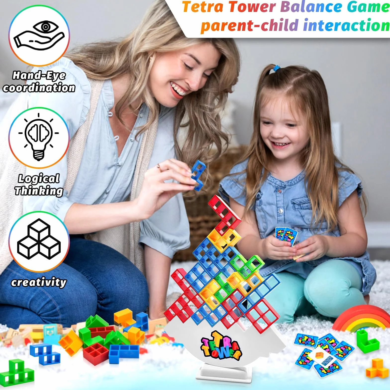 Jadyon 64 Pcs gioco per bambini, Tetra tower, Gioco Stack Attack Giocattolo Impilabile, Montessori Giochi Tower Balance Game Regalo per Bambini e Adulti.
