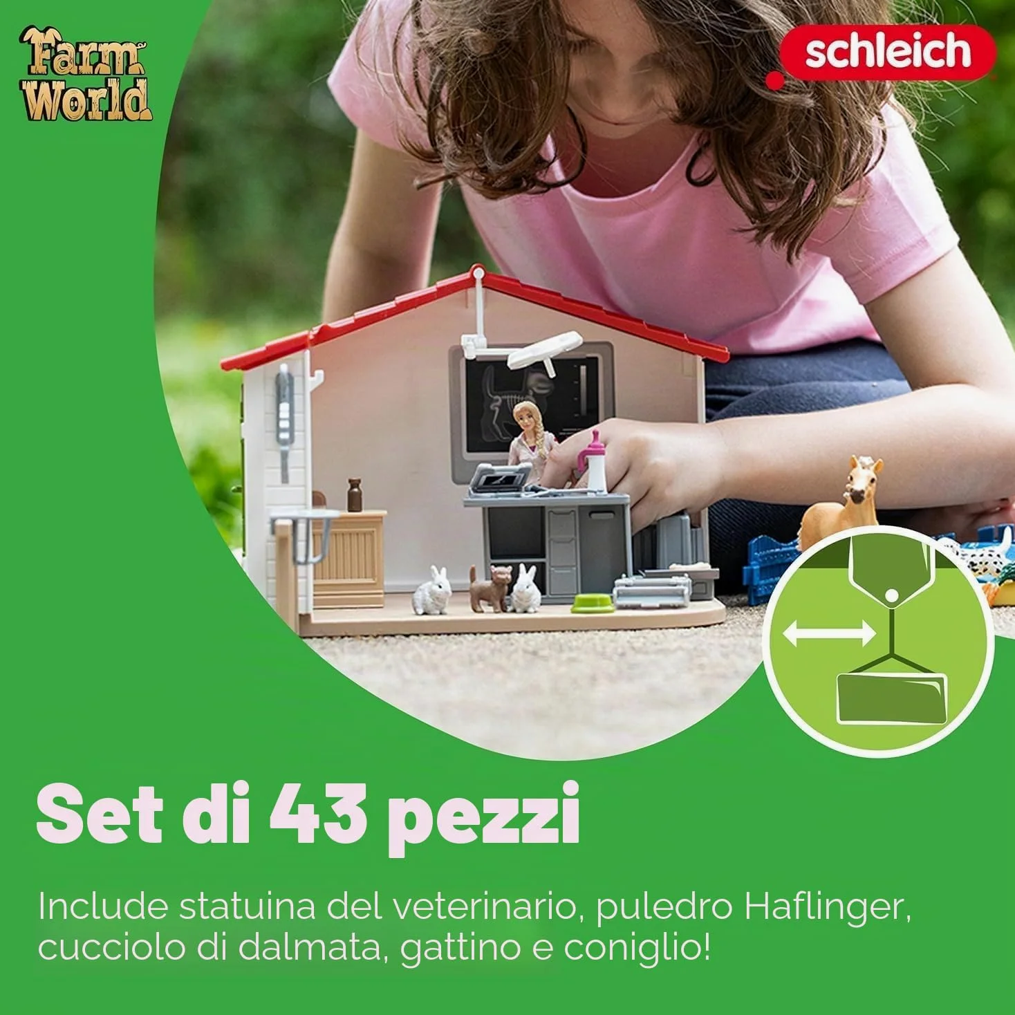 Schleich FARM WORLD | Studio veterinario con animali domestici 42502 | Set da gioco dai 3 anni | set con personaggi, numerose funzioni e tanti accessori | figura animali della fattoria schleich