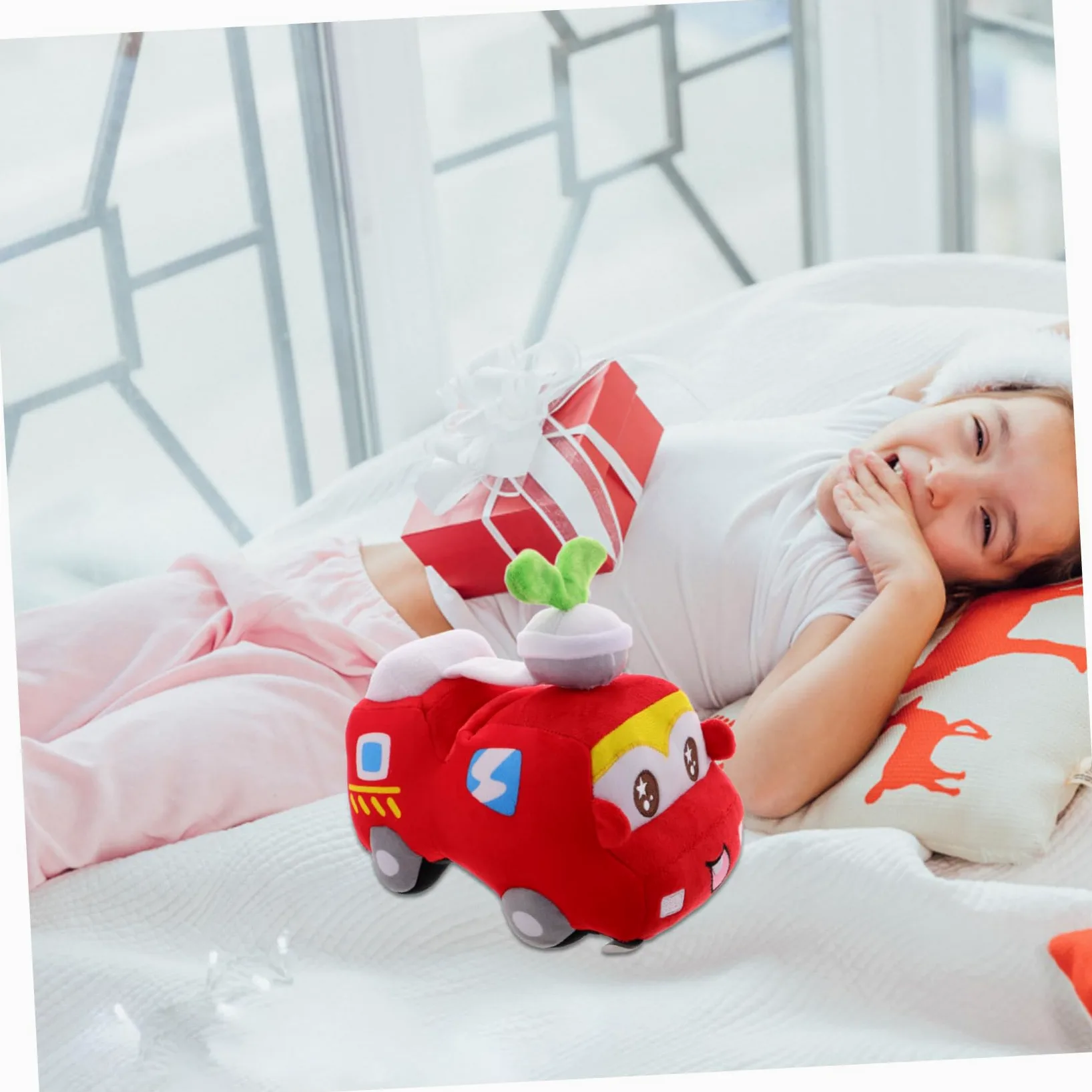 Peluche Camion dei Pompieri Rosso, Morbido, 20cm, per Bambini | Imbottitura in Cotone Pp, Stile Cartone Animato, per Camera da Letto, Regalo per Feste e Compleanni
