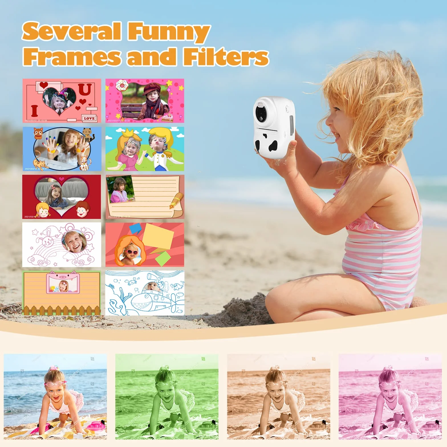 Fotocamera per Bambini, 30 MP, Doppia Fotocamera, Stampa in Bianco e Nero, Schermo da 2,4 Pollici, Scheda TF da 32 GB, Bianca