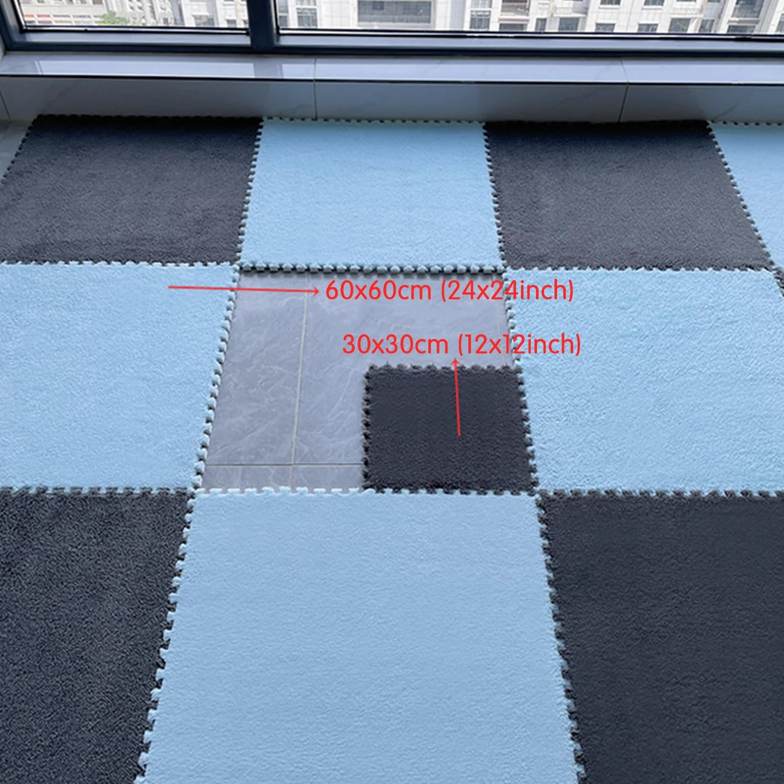 Splice Interlocking Carpet 18 Tappetini in Schiuma di Peluche, Tappetini Puzzle in Schiuma ad Incastro Quadrati, Piastrelle per tappeti Soffici, per la Decorazione della,White+gray-60x60cm