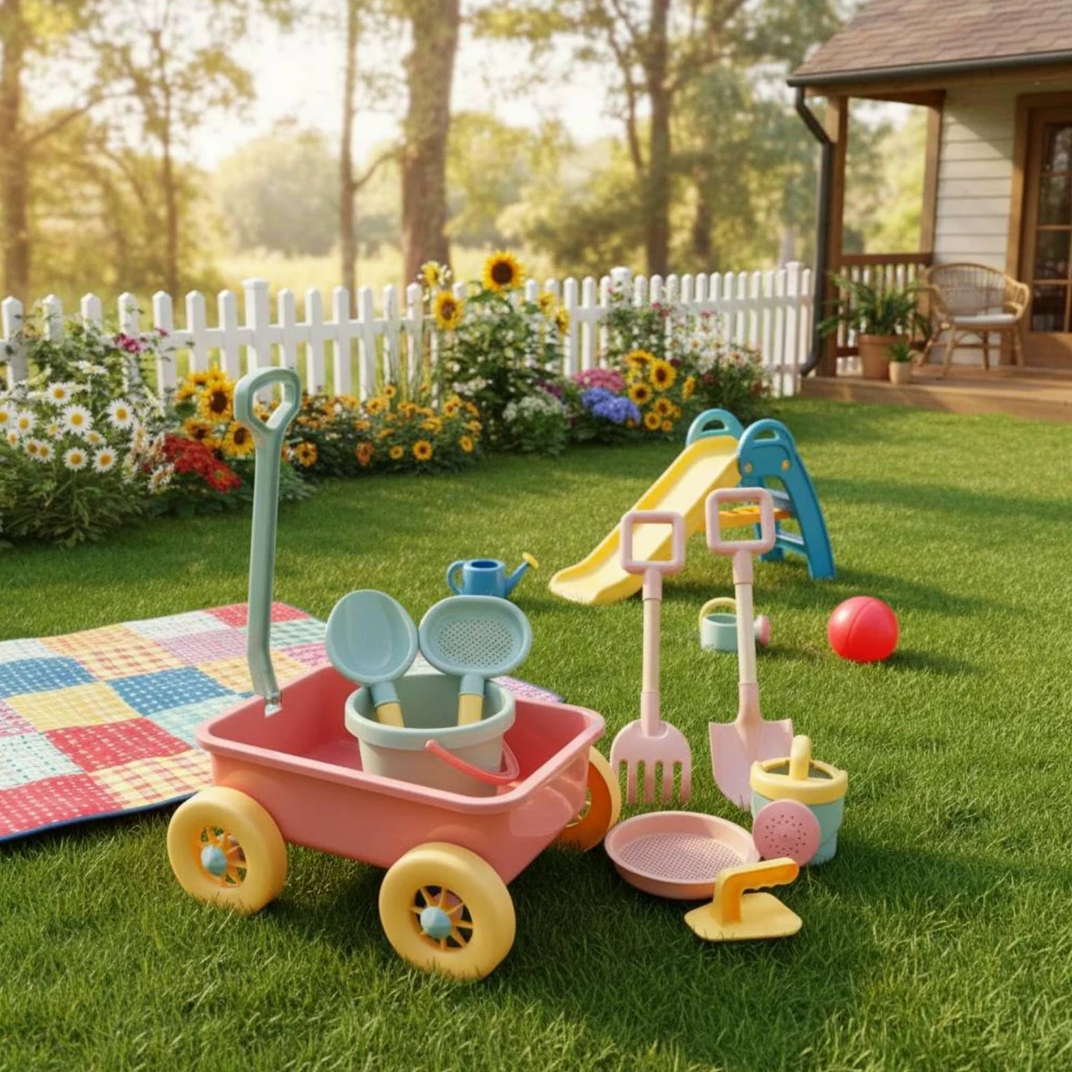 Carrello da Spiaggia per Bambini con Maniglia Trolley Giocattolo attività Sabbia Funzione Portatile Adatto a Parco Giardino Spiaggia, Rosa Ciliegia