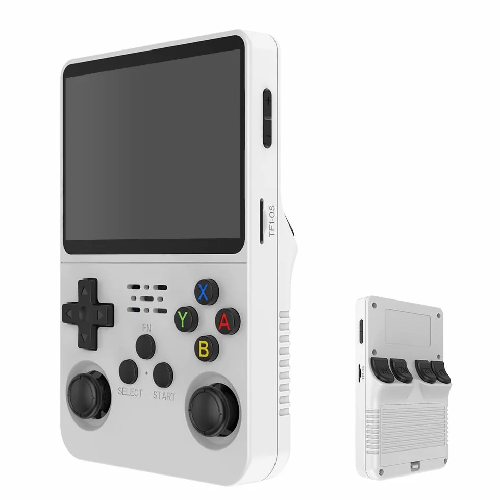 Console di gioco portatile retrò, R36S, display IPS da 3,5 pollici, scheda TF da 64 GB, oltre 10.000 giochi, con sistema Linux open source (lingua italiana non garantita), bianco