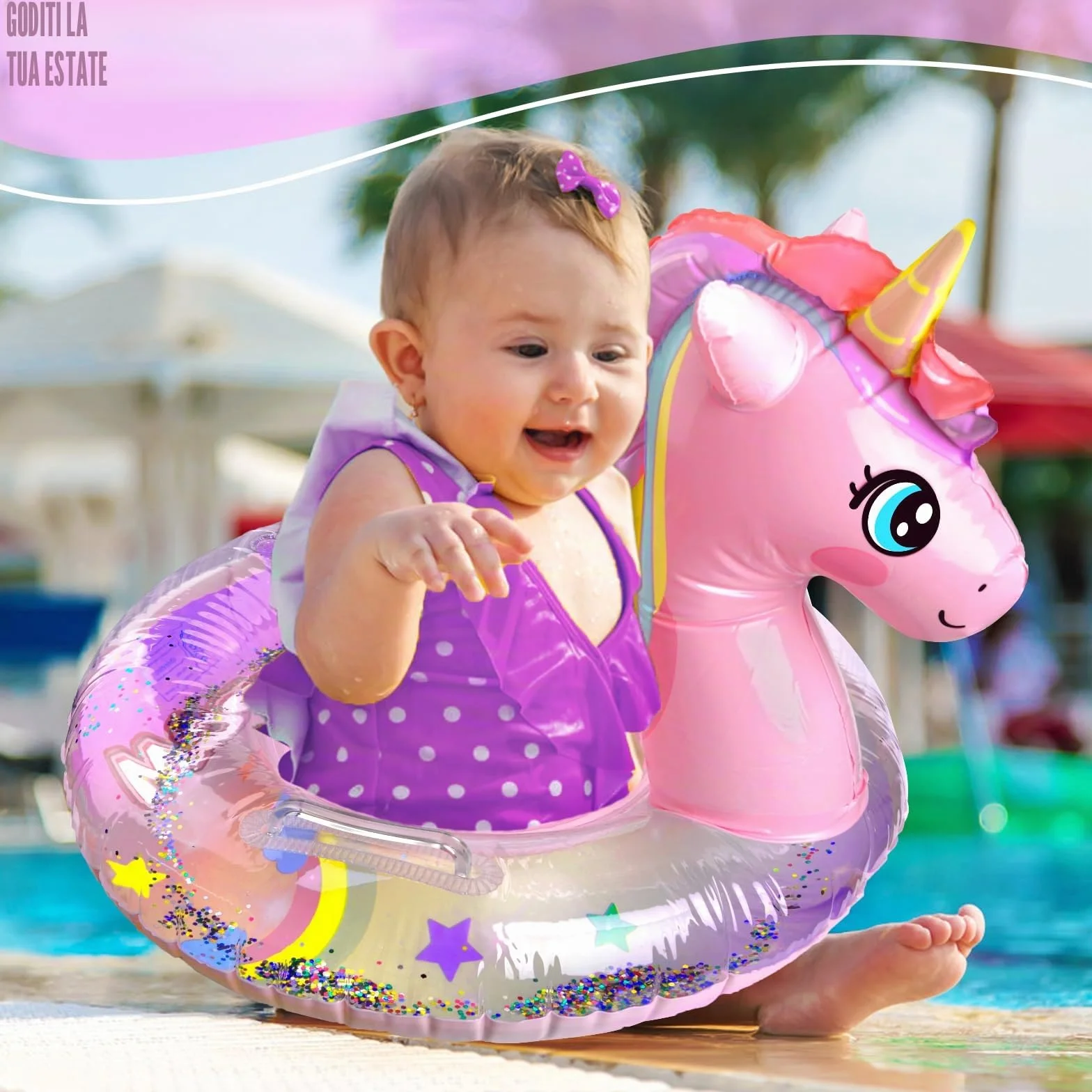 Salvagente Gonfiabile per bambini, Salvagente Gonfiabile Unicorno con Doppio Manico, Galleggiante Gonfiabile del Bambino Seggiolino Dell'anello di Nuoto del