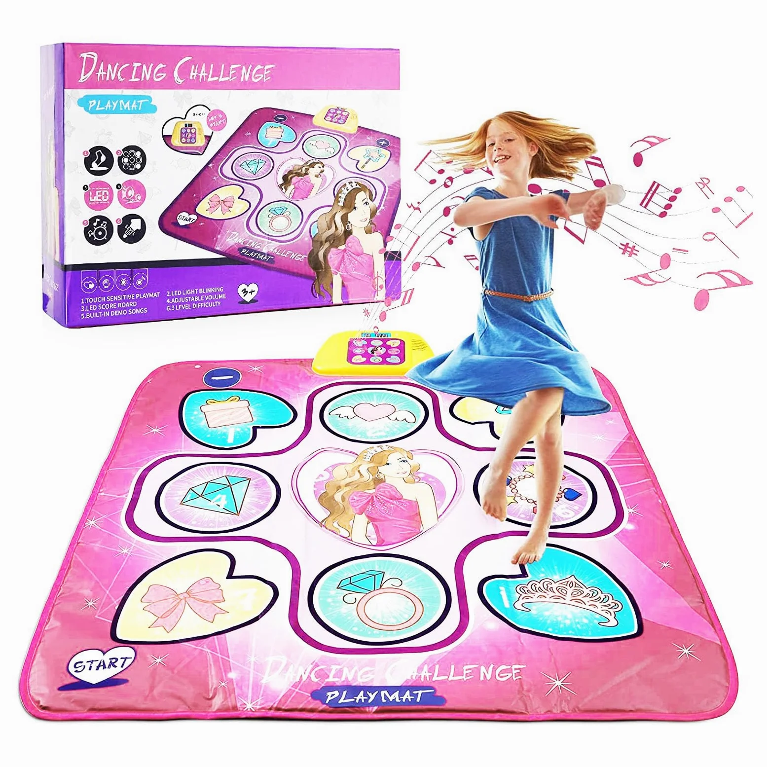 Fockety Tappetino da Ballo Elettronico per Bambini, Tappetino da Ballo Programmabile Wireless Antiscivolo da 35,4 Pollici Tappetino per Danza Ritmica per Esercizi, Tappetino da Gioco per