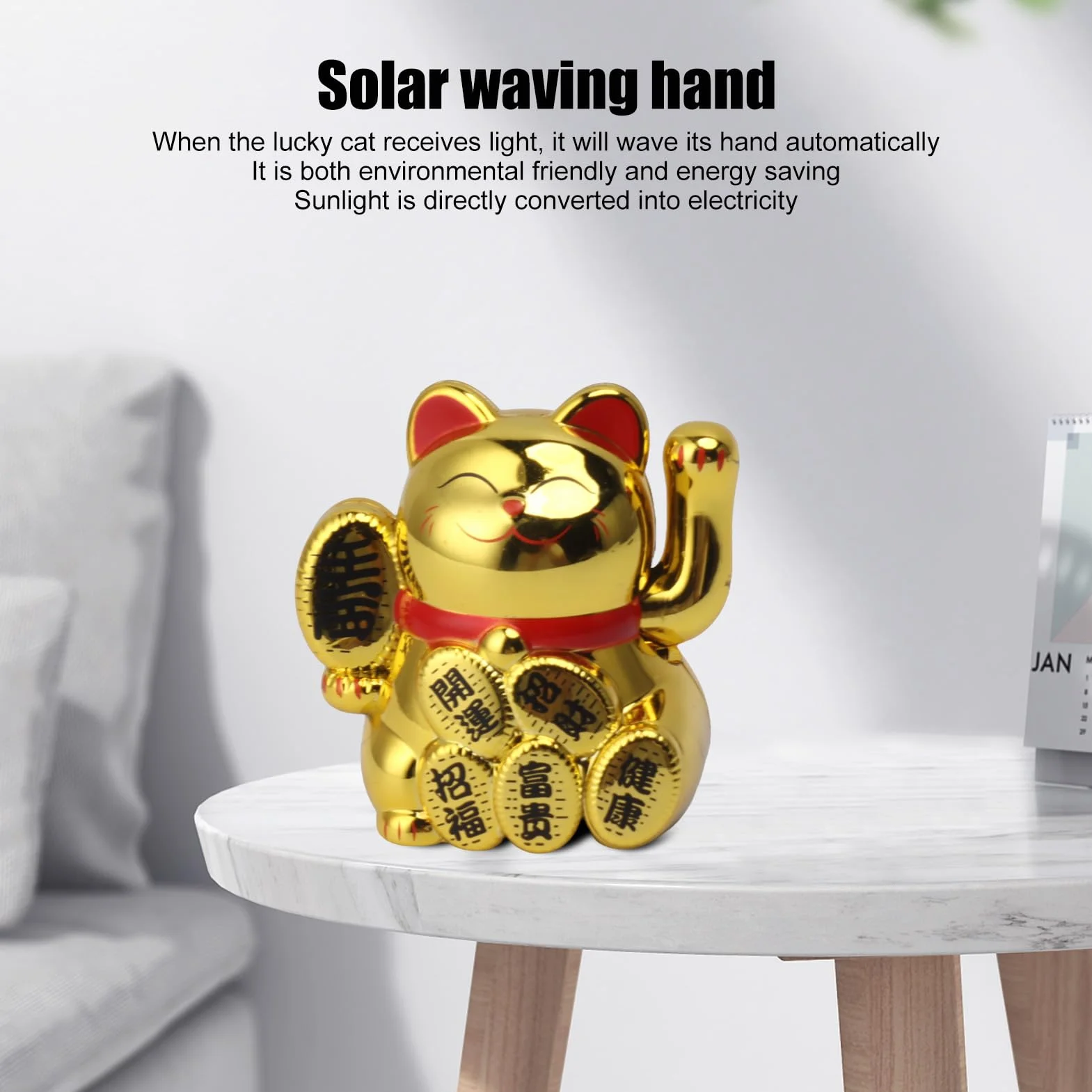 Gatto Fortunato Ad Energia Solare Braccio Agita Decorazione Home Office Auto Benedizione Apertura GOLD
