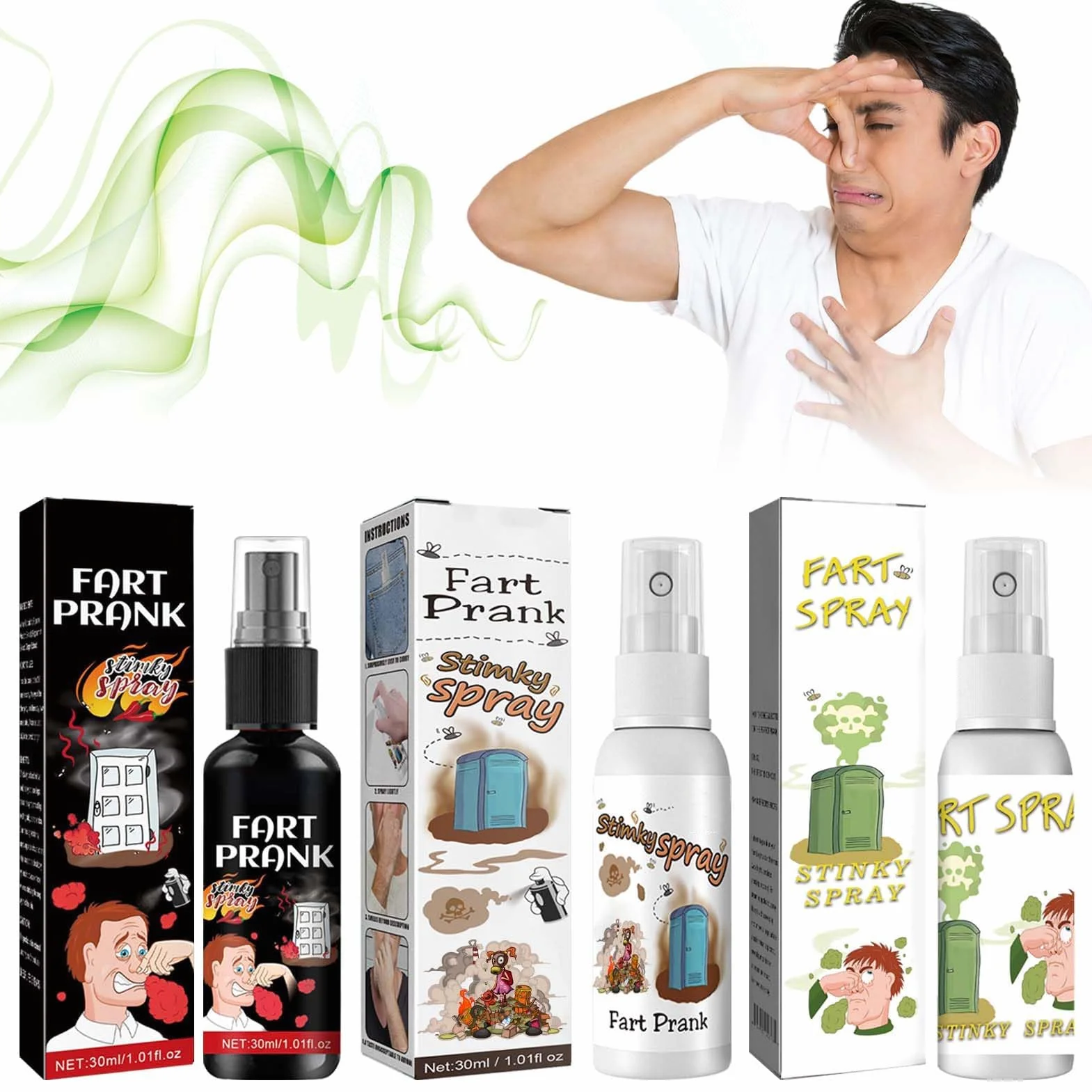 Miioto Fart Spray, Interessante Spray Puzzolente, Potente Fialette Puzzolenti, Articoli per Feste Divertenti, Cattivo Odore di Lunga Durata, Sicuri e Portatili - 30ml*3 (VO-EU0085)