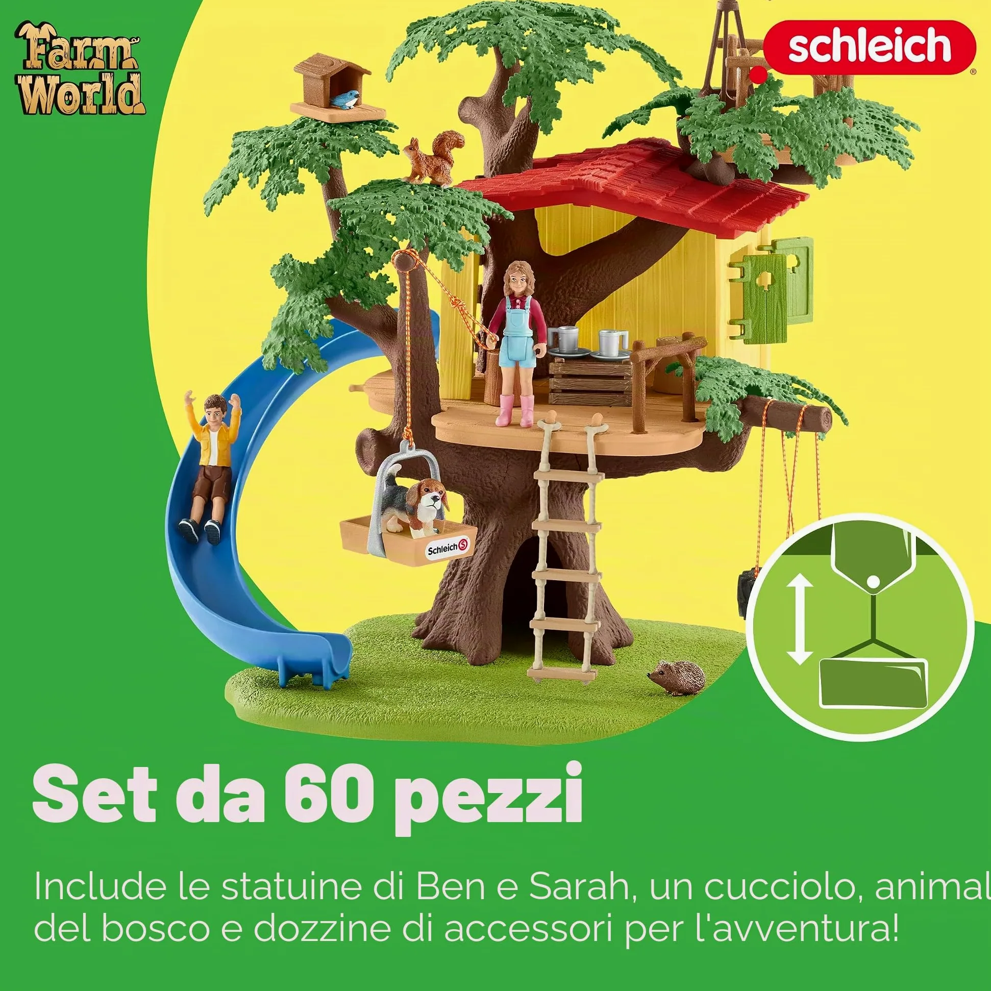 Schleich FARM WORLD | Casa sull'Albero dell'Avventura 42408 | 28 pezzi | Set da gioco dai 3 anni | set con personaggi, numerose funzioni e tanti accessori | figura animali della fattoria schleich