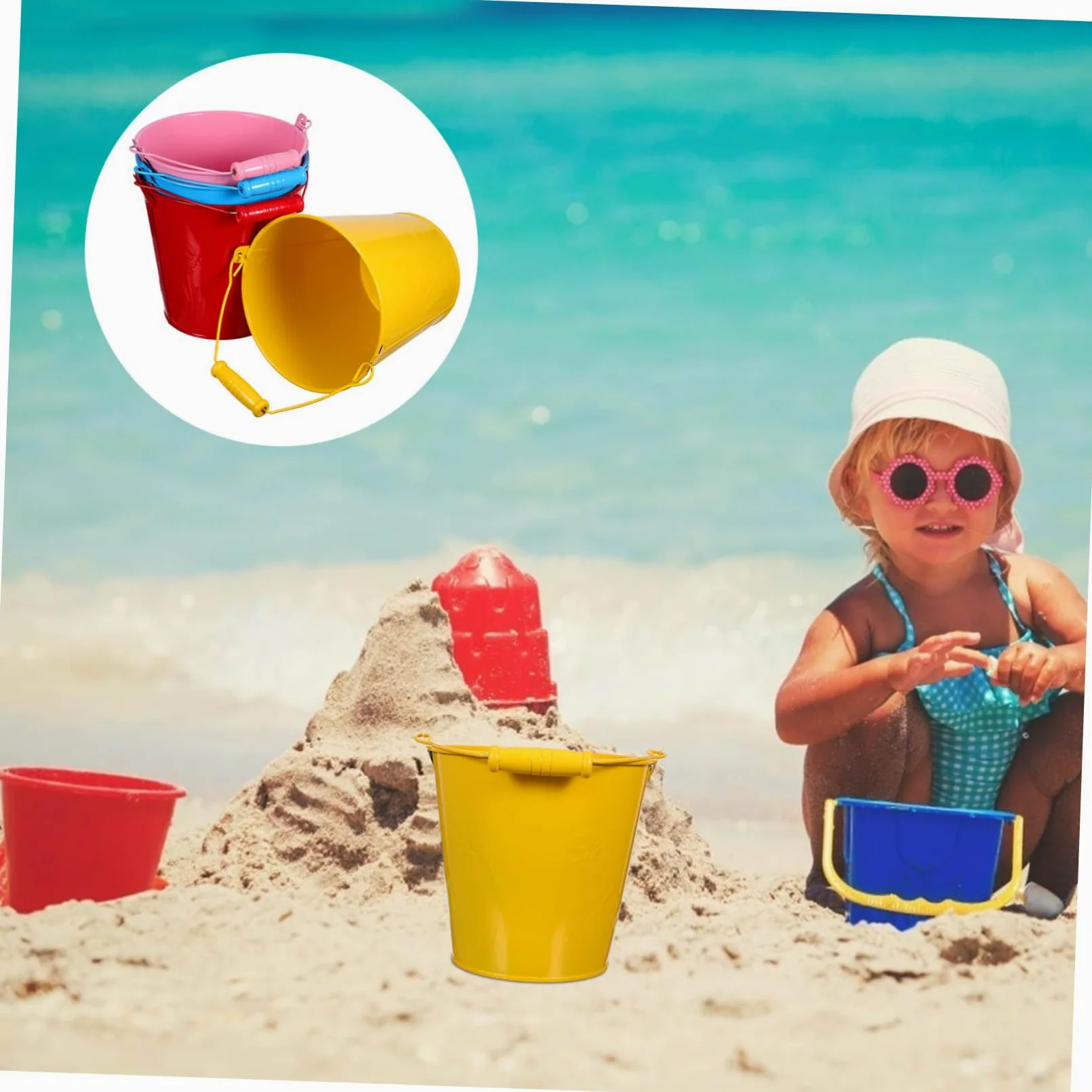 Gatuida 4 Secchielli da Spiaggia per Mini Secchi Colorati in Giocattolo per Sabbia e Neve Accessori Mare per Ragazzi e Ragazze Materiale Sicuro e Resistente