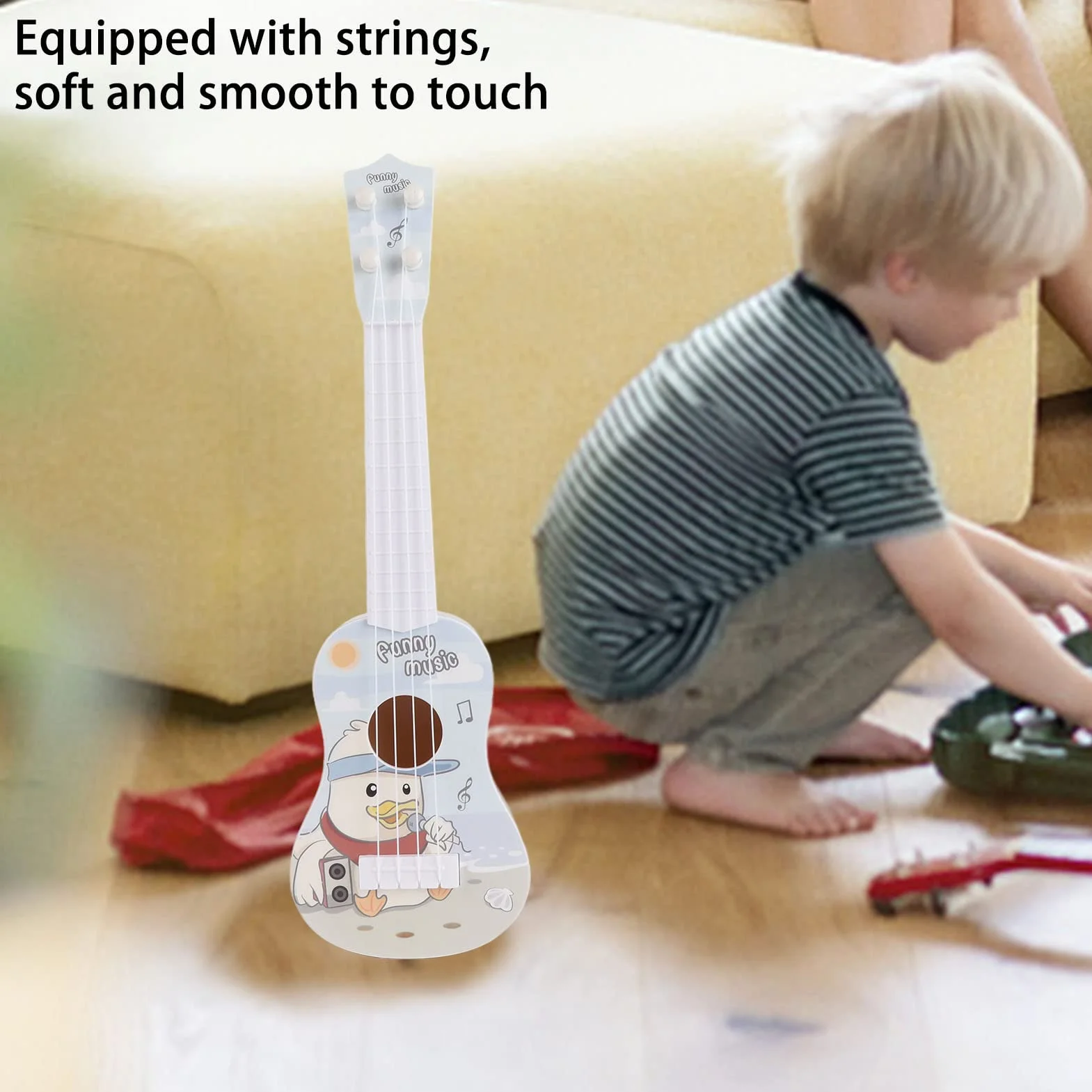 Chitarra Giocattolo per Bambini Strumento Musicale con Corde Morbide Suono Nitido Design Realistico Rosso