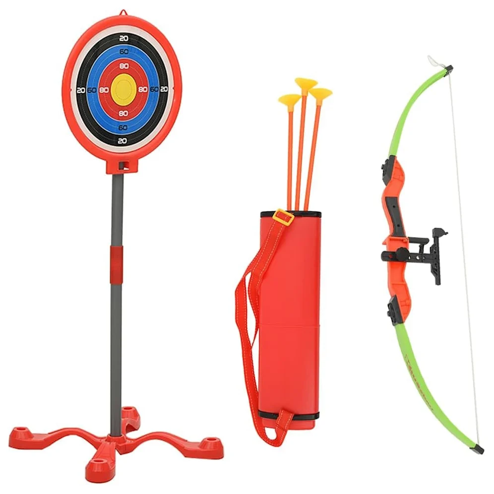 Set di tiro con l'arco per bambini con bersaglio, arco da 76 cm, 3 frecce con punta a ventosa, gabbia e supporto, in ABS PP PE, per giardino, spiaggia, parco, scuola e compleanno dei bambini