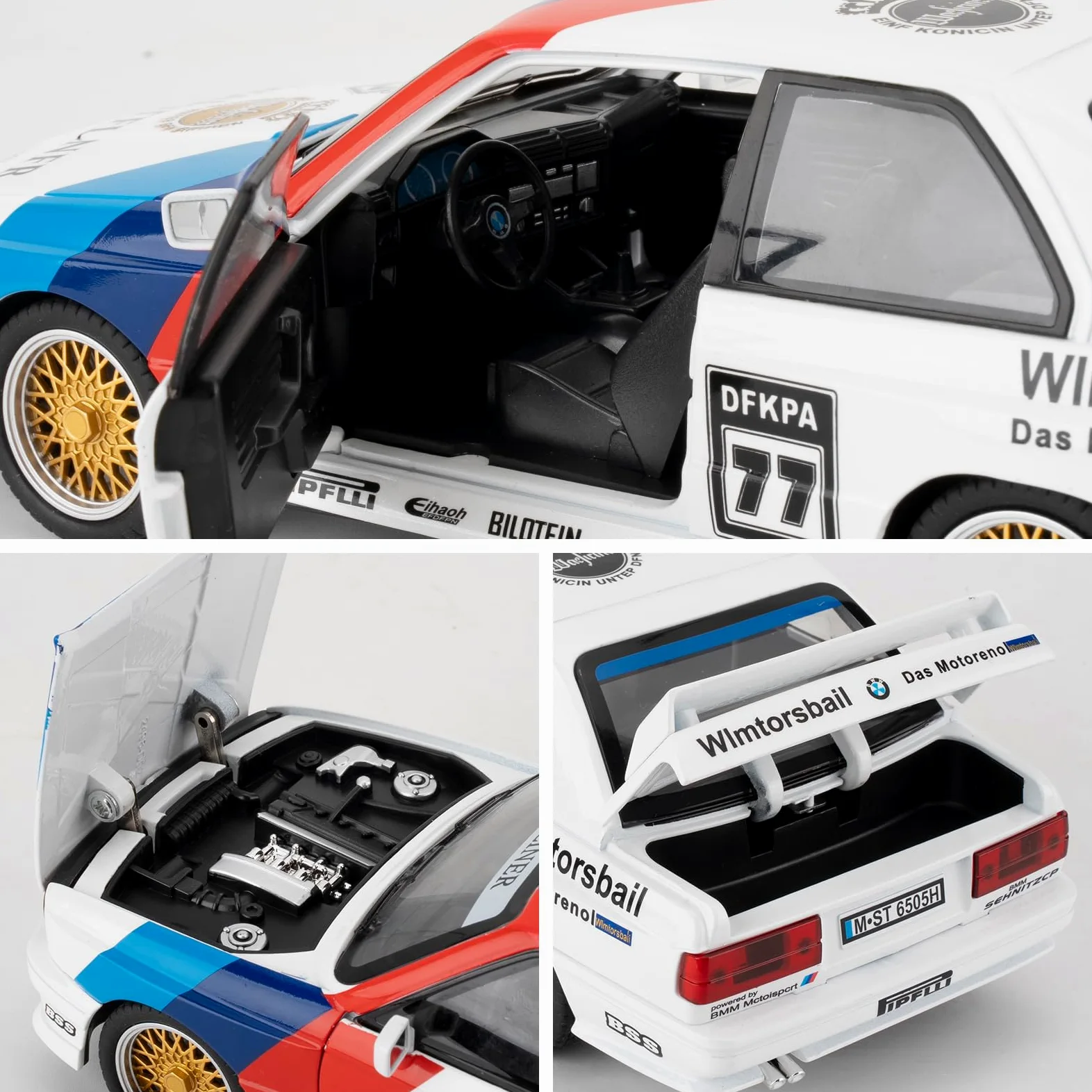 imtfzct Modellino auto 1/24 M3 in versione laccata, auto giocattolo in alluminio pressofuso con funzione audio e luce e funzione pull-back, modello da collezione, regalo per bambini (bianco)