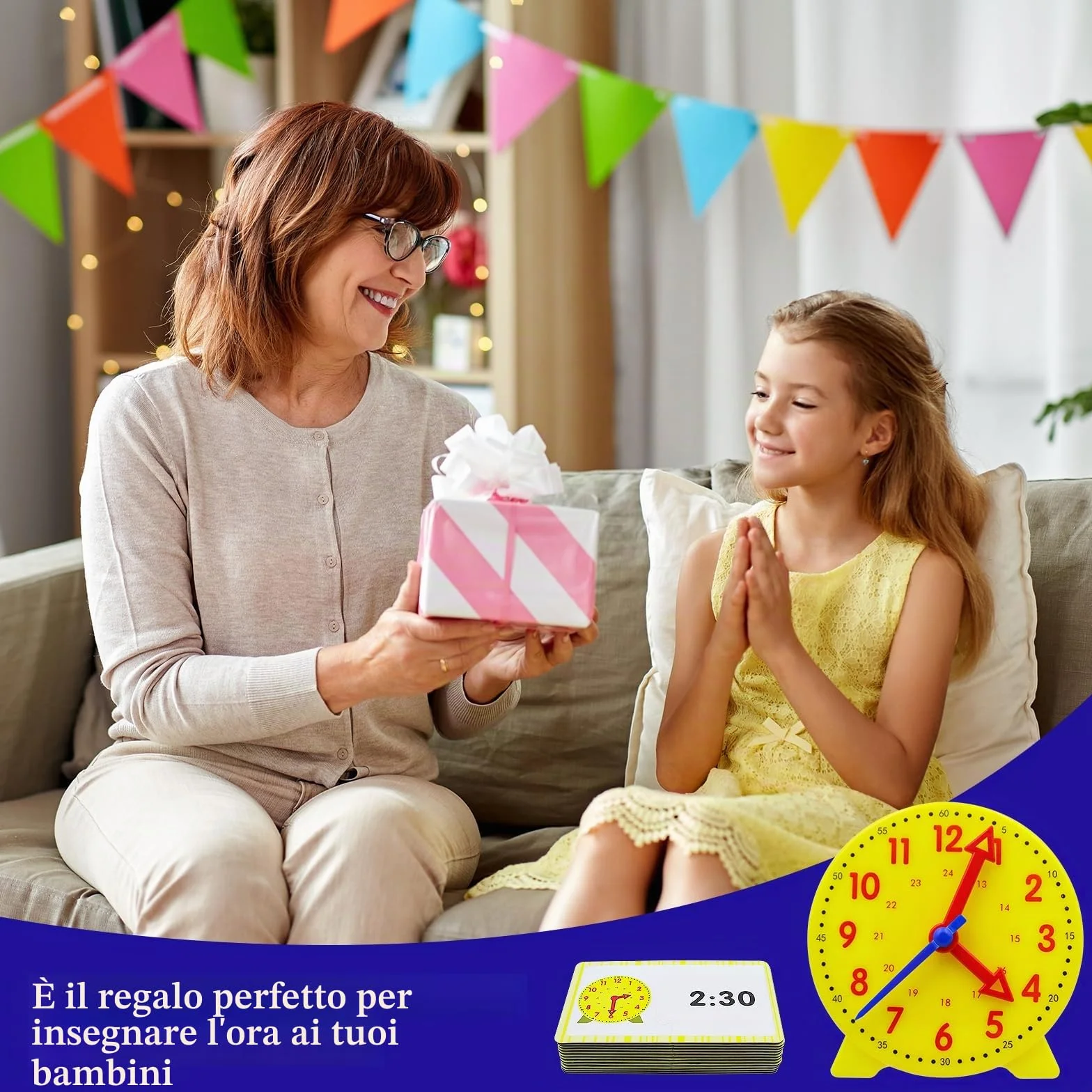 CONNECTION Orologio Giocattolo per Apprendimento Modello di Orologio Didattico Precoce Regali per Bambini Impara a Leggere L'orologio Orologi Educativo Regalo per 5 + Anni Ragazzo Ragazza Studenti