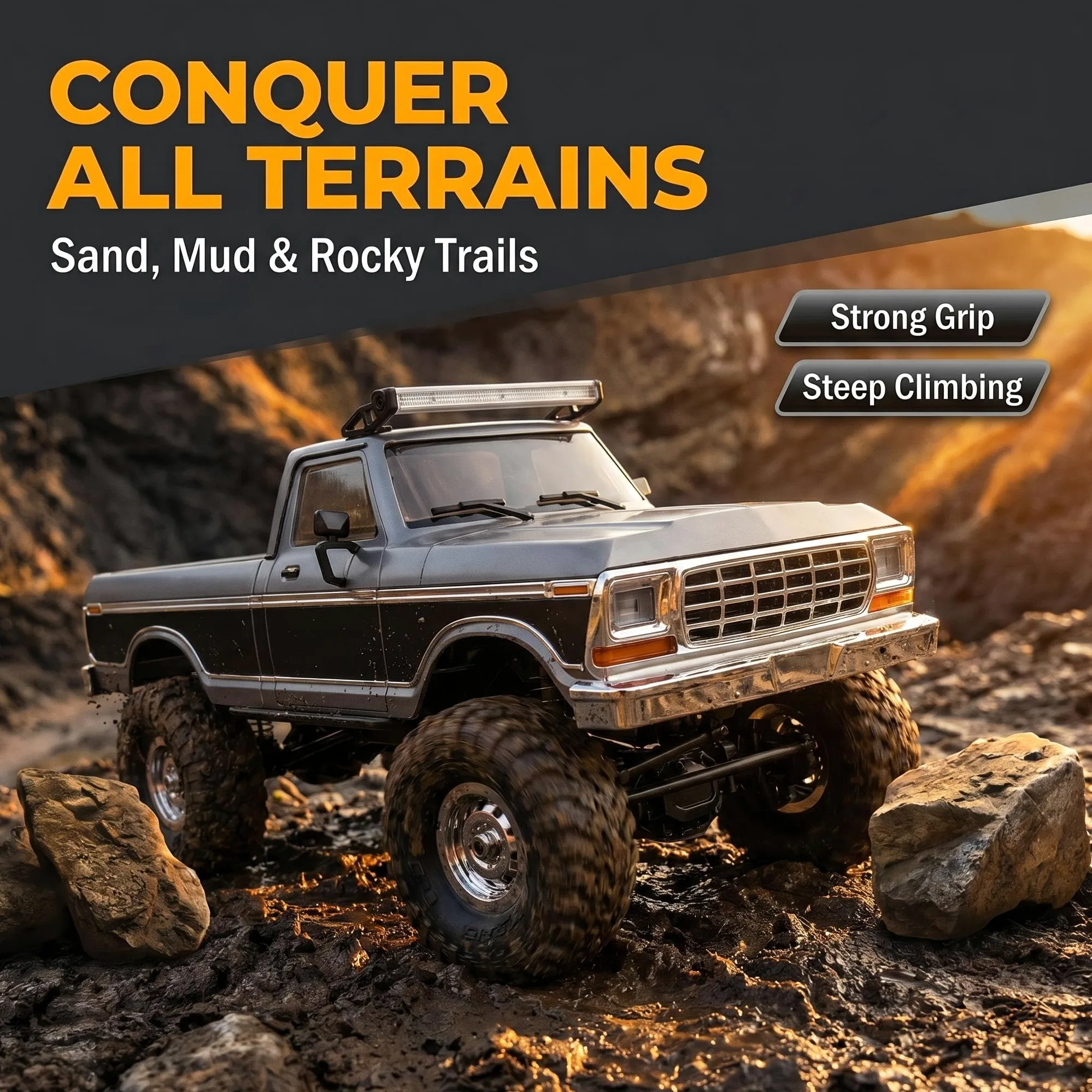 Auto telecomandata 1/16, pickup 4x4 proporzionale 2,4G, fuoristrada con 12 modalità di fari, auto radiocomandata per adulti (RTR/nero)