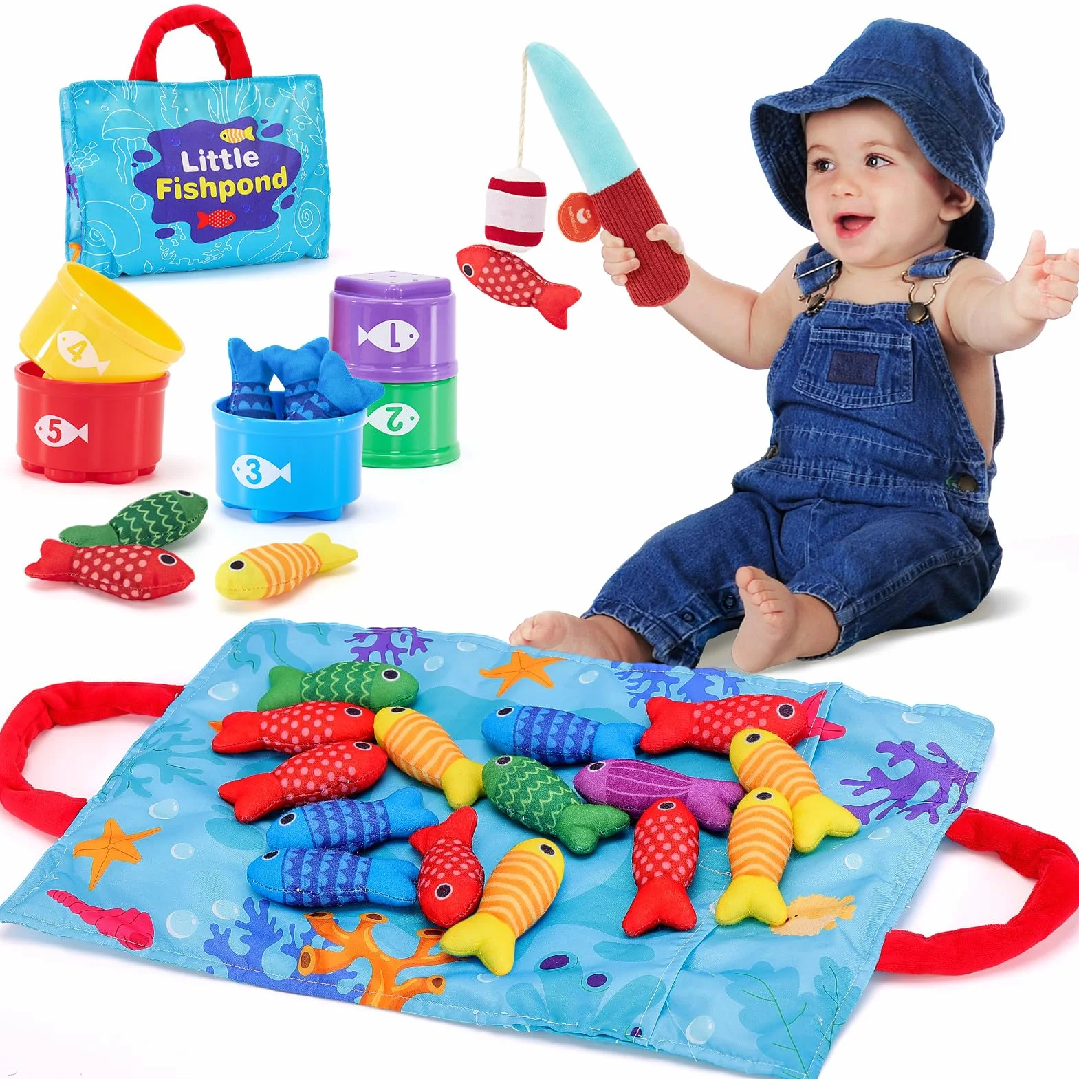 hahaland Giochi Bambini 1 Anno Montessori - 22 PCS Gioco Pesca Morbido, Giocattolo Educativo Montessori 1 2 Anni Sensoriale Regalo Bambino 12 18 Mesi