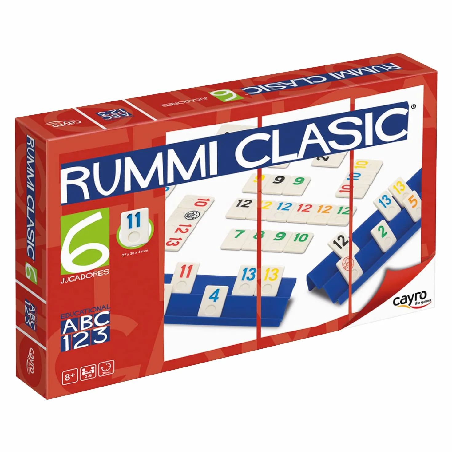 Cayro - Rummi - + 8 Anni - Modello Classico - Divertenti Giochi da Tavolo per Bambini e Adulti - 159 Pezzi, 1 Borsa in Tessuto e 6 Supporti - da 2 a 6 Giocatori