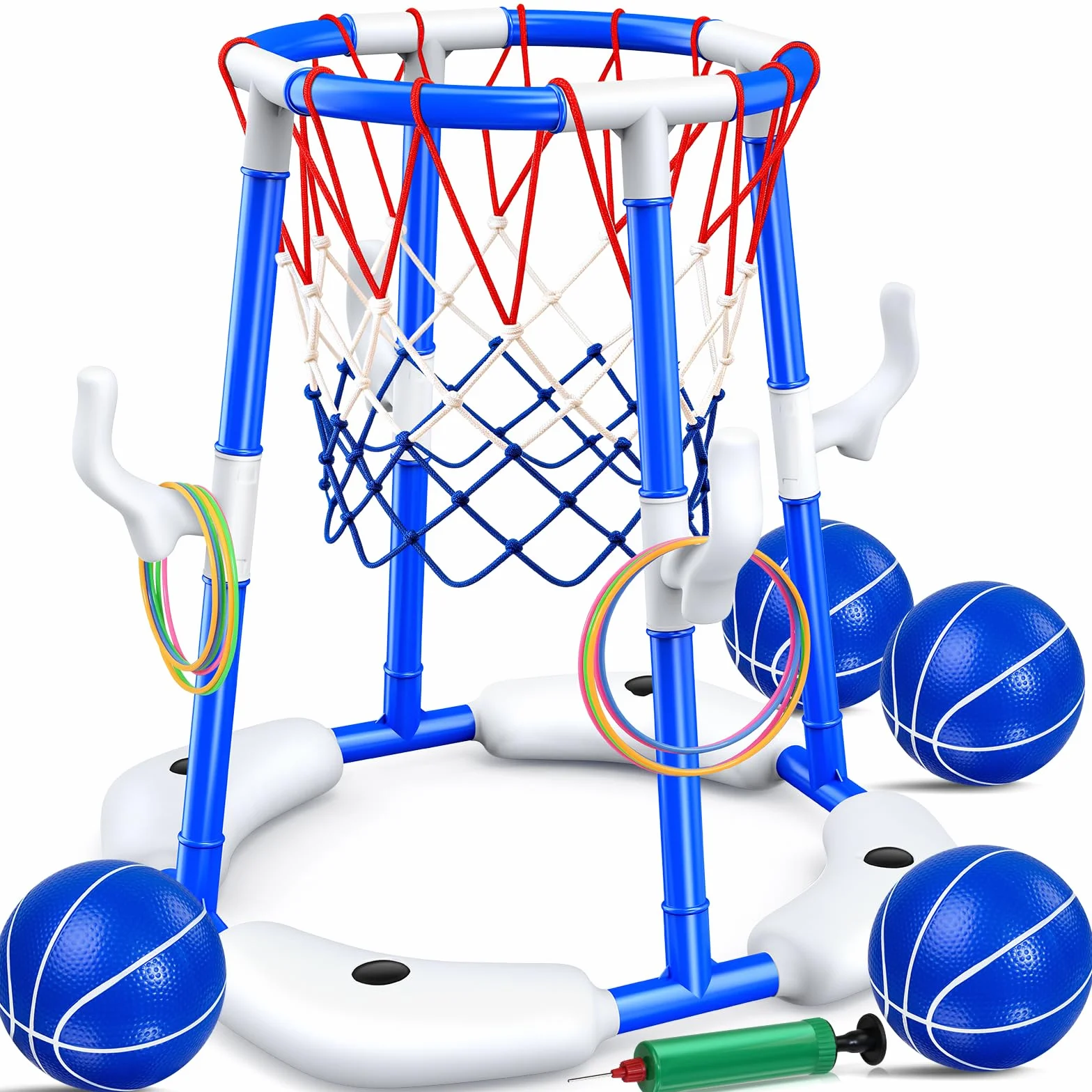 HaoVrisn Canestro Basket Piscina per Bambini, Giochi Piscina Bambini con 4 Palloni Galleggianti, 12 Anelli e Pompa, Giochi Acqua Bambini-Giocattolo Acqua Estivo per Feste in Piscina e Giardino