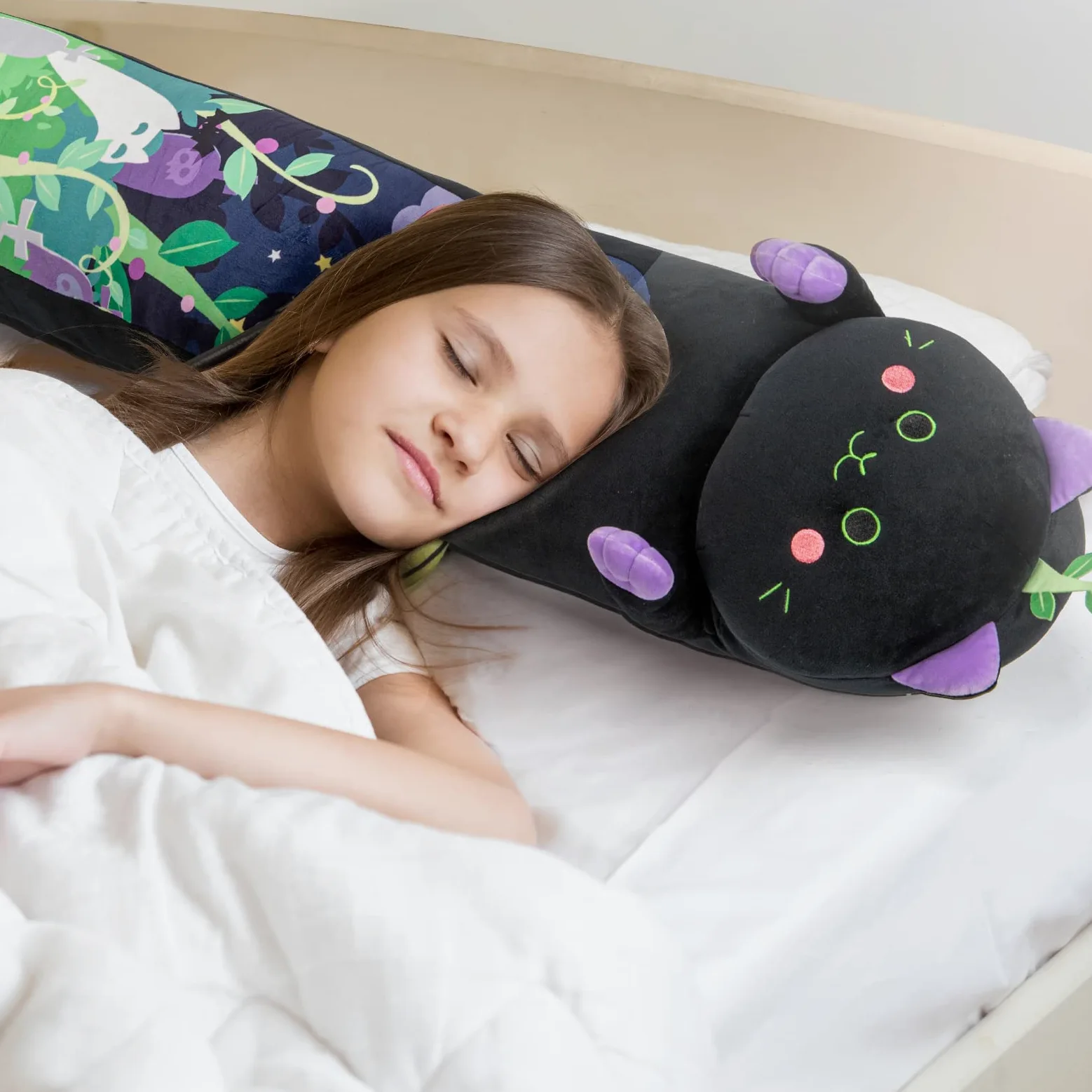 Mewaii Carino gatto peluche cuscino lungo cuscino per ragazzo ragazza animali bambola giocattoli Kawaii soffici comfort cuscino in peluche per adolescenti regalo (110 cm), il gatto alla menta)